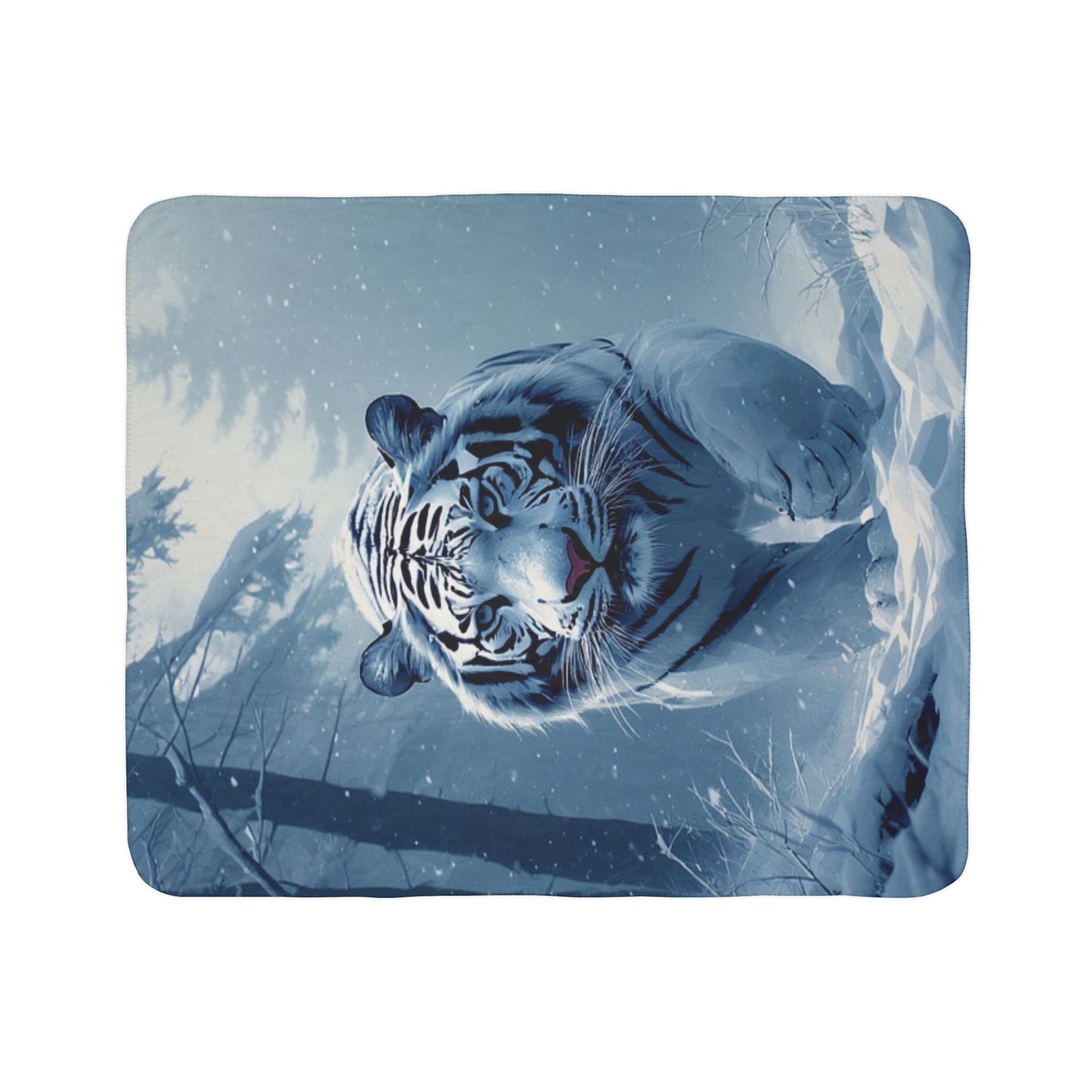 White Tiger Winter Fleece Sherpa Blanket — Cozy Snow Forest Throw