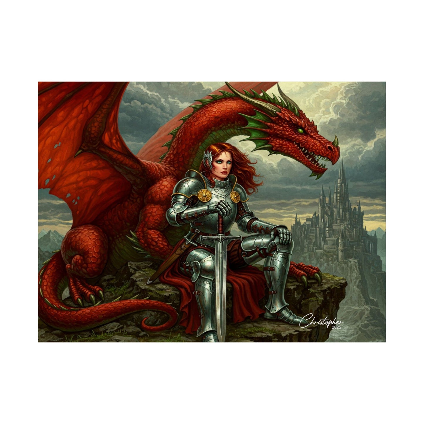 Fantasy Dragon Art Print, Horizontal Matte Poster, Fantasy Home Decor, Medieval Wall Art, Gift for Fantasy Lovers