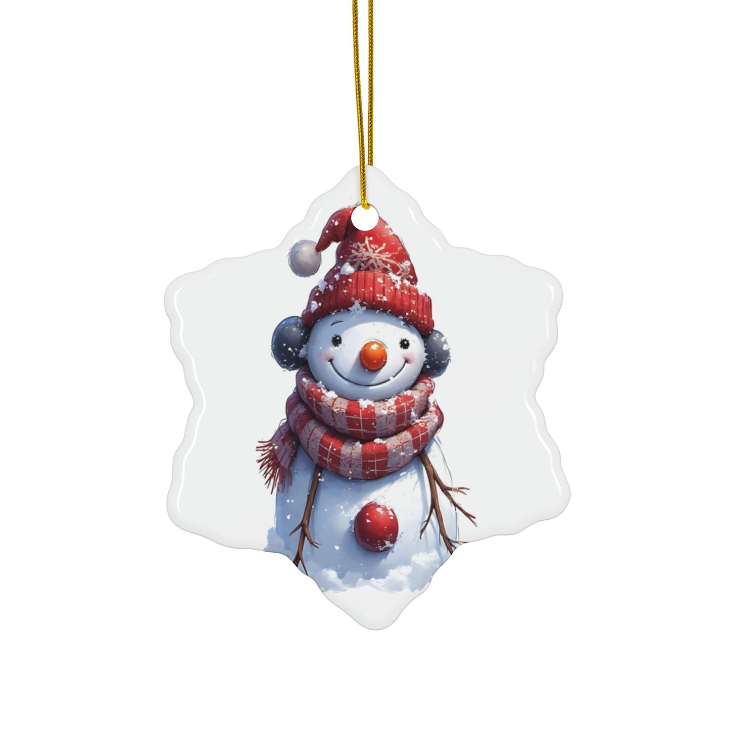 Snowman Ceramic Ornament — Double-Sided Christmas Tree Decoration