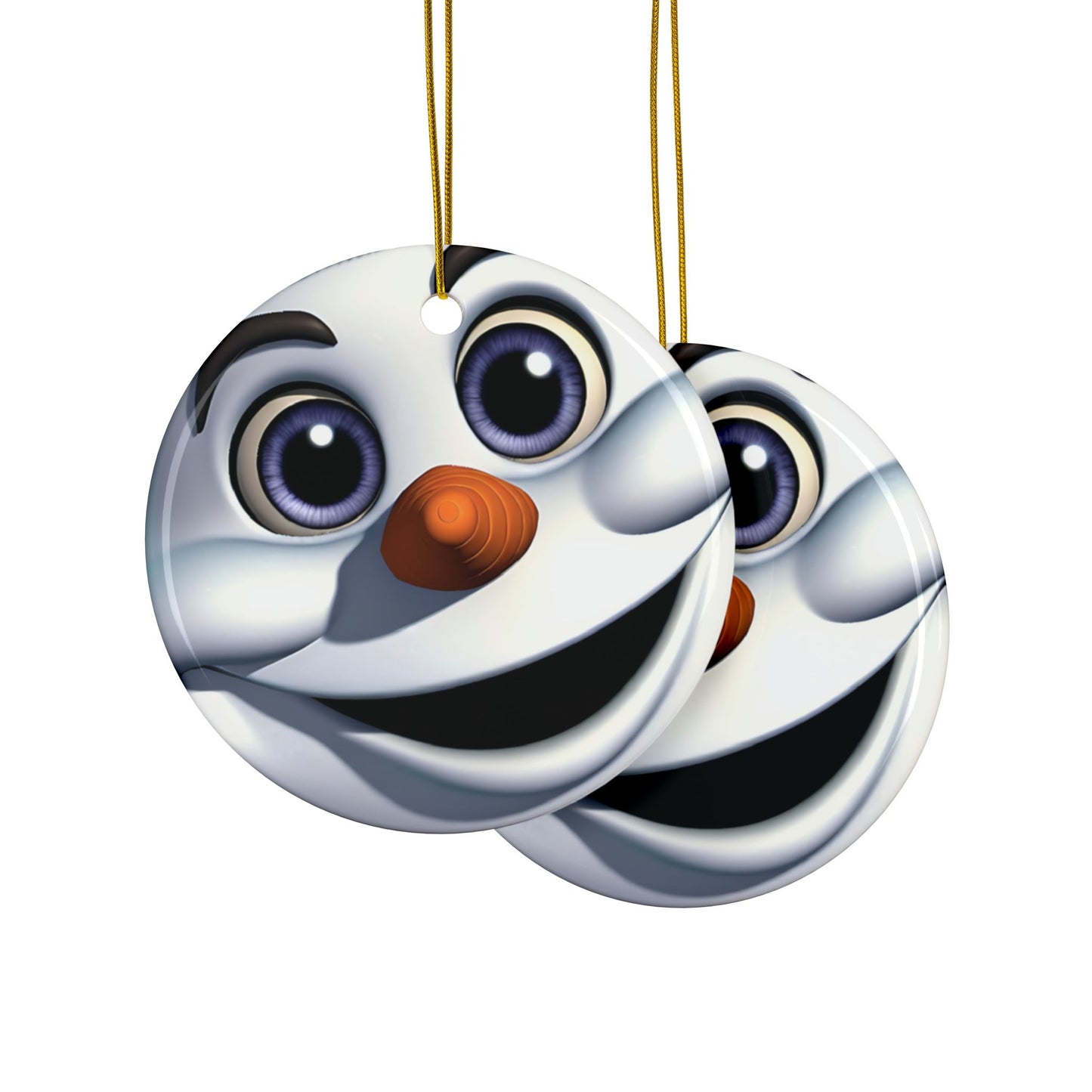 Snowman Face Ceramic Ornament — Cute Holiday Tree Decoration, Double-Sided
