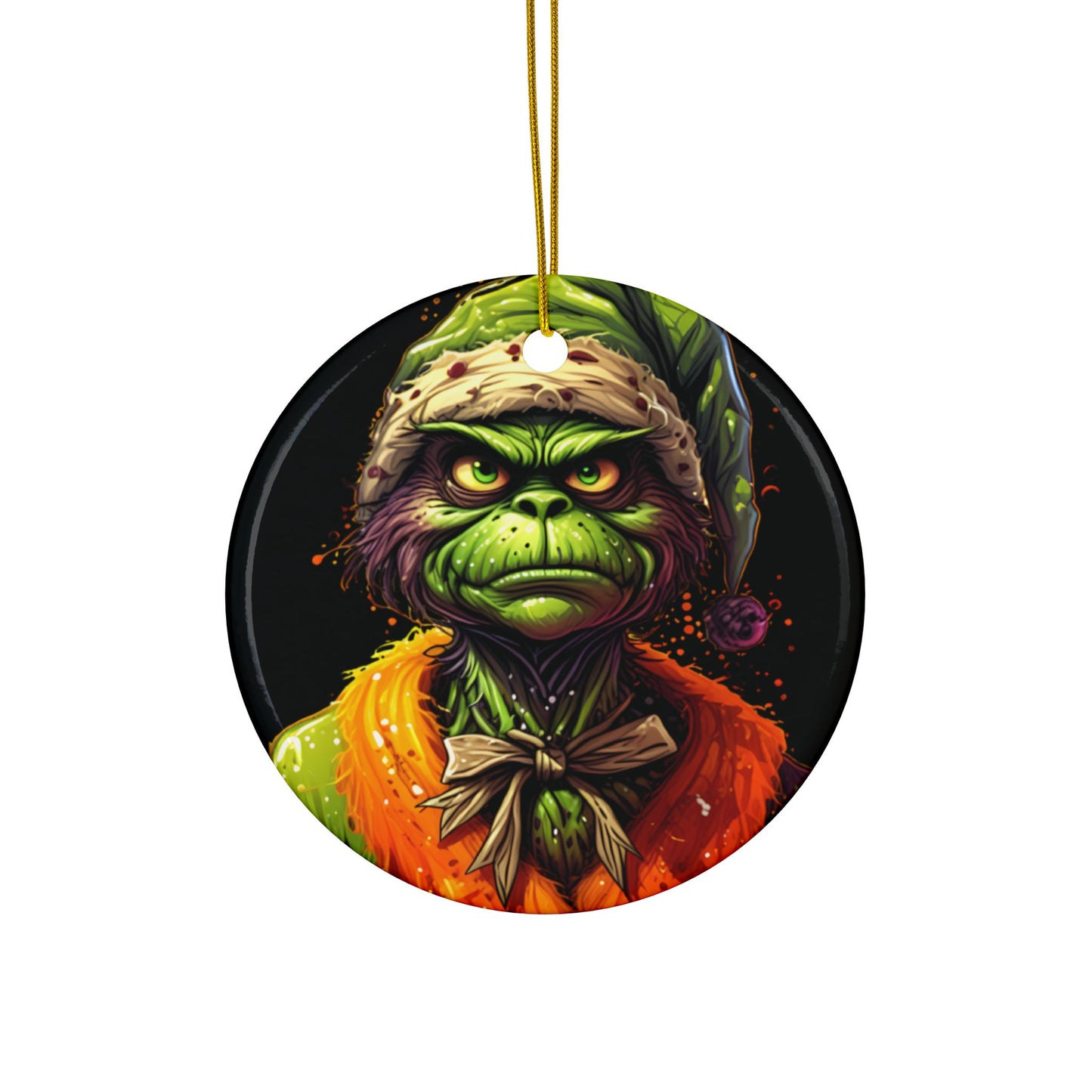 Grinch-Inspired Ceramic Ornament — Double-Sided Holiday Decoration