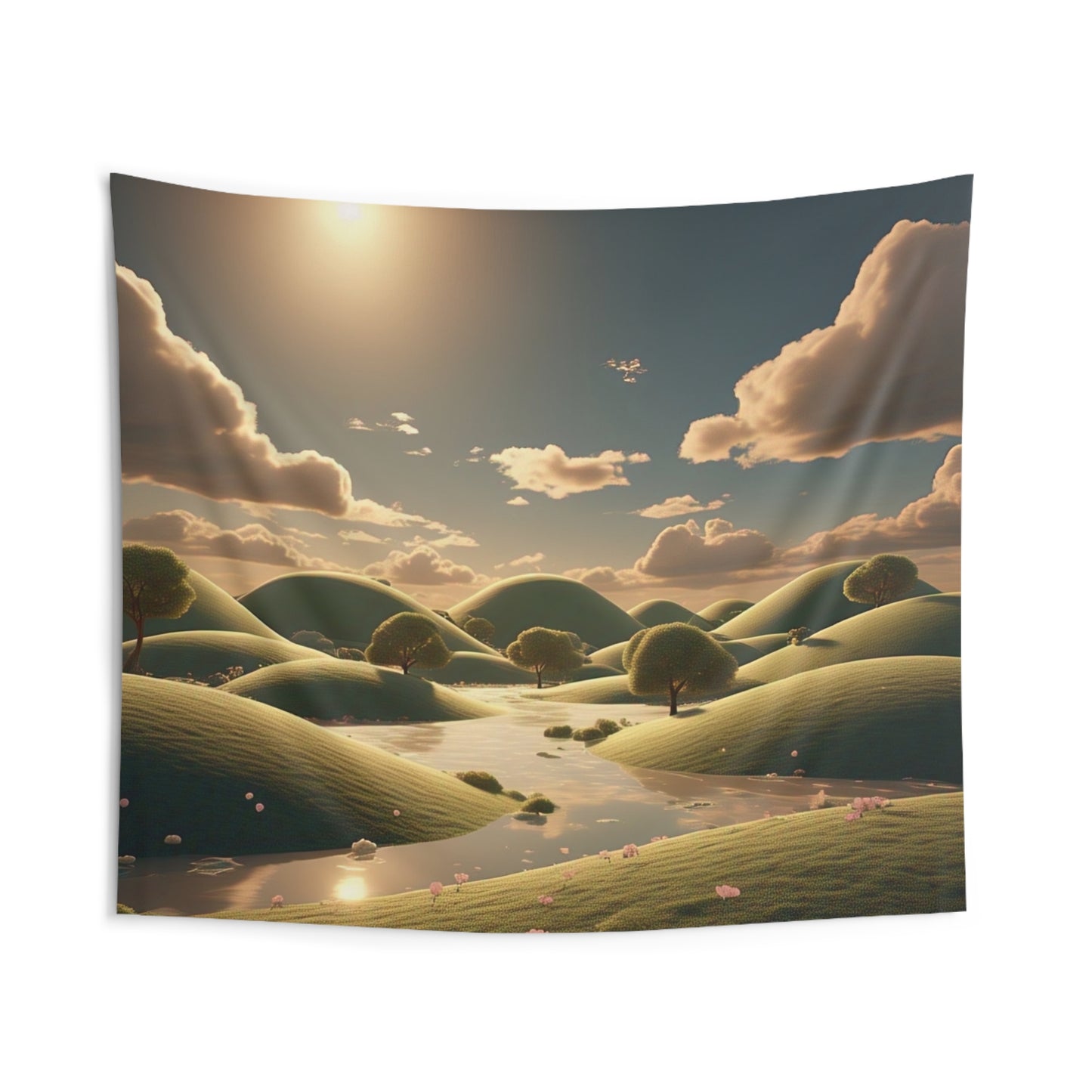 Scenic Hillside Tapestry — Serene Sunset Landscape Wall Art
