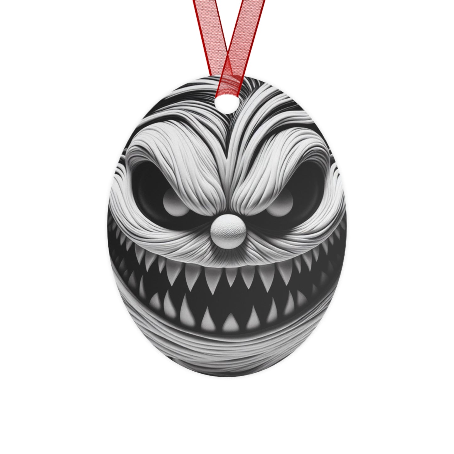 Scary Monster Bell Metal Ornament — Creepy Black & White Holiday Decor