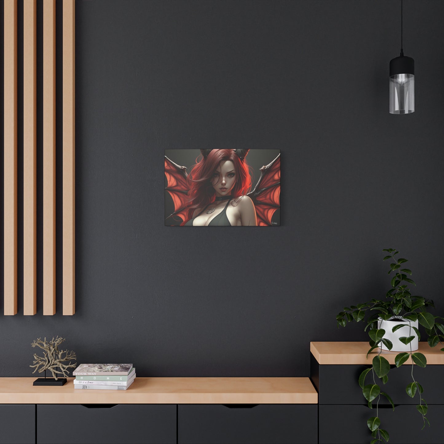 Gothic Fantasy Canvas Art, Demon Girl Wall Decor, Unique Home Decor, Gift for Her, Halloween or Birthday Gift