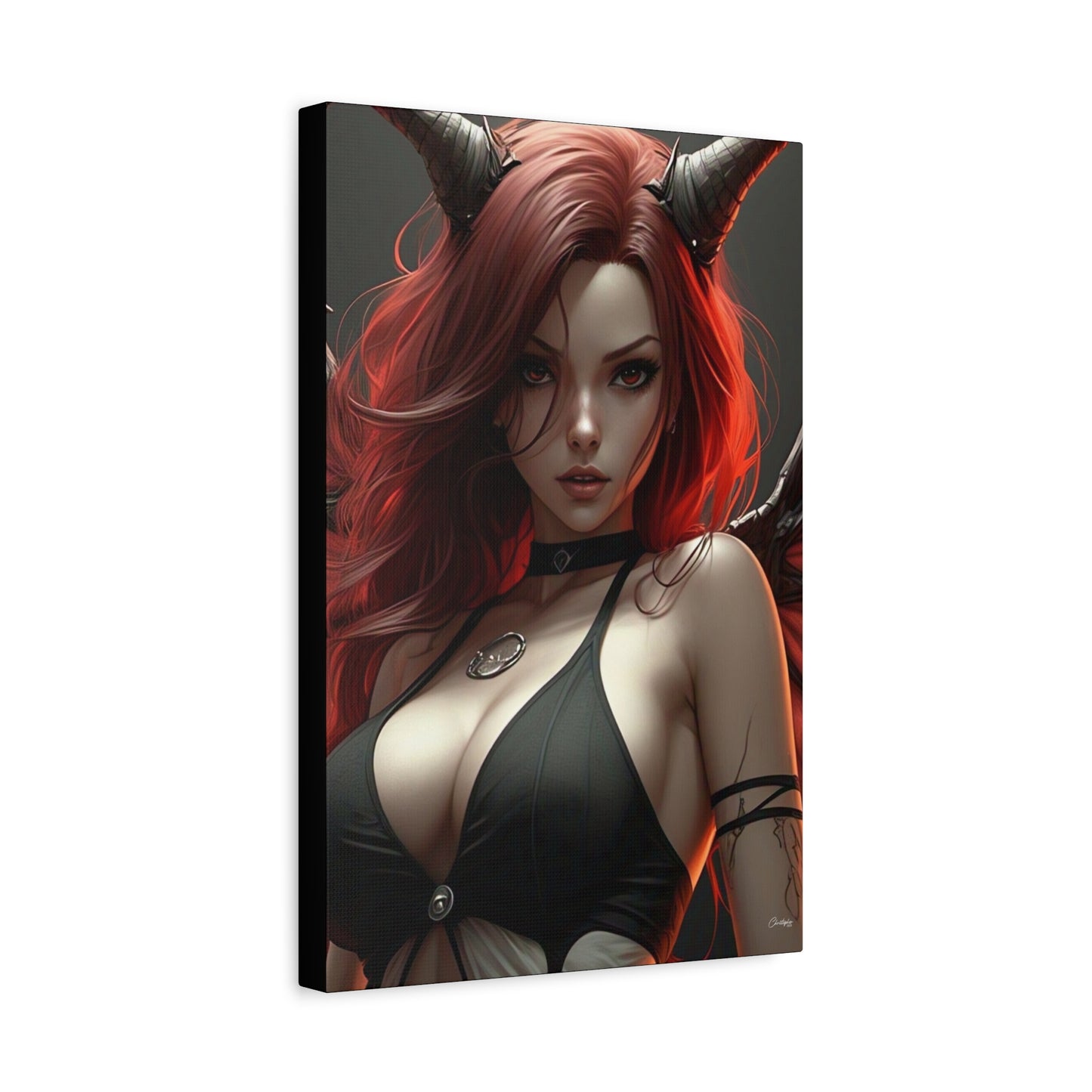 Gothic Fantasy Canvas Art, Demon Girl Wall Decor, Unique Home Decor, Gift for Her, Halloween or Birthday Gift