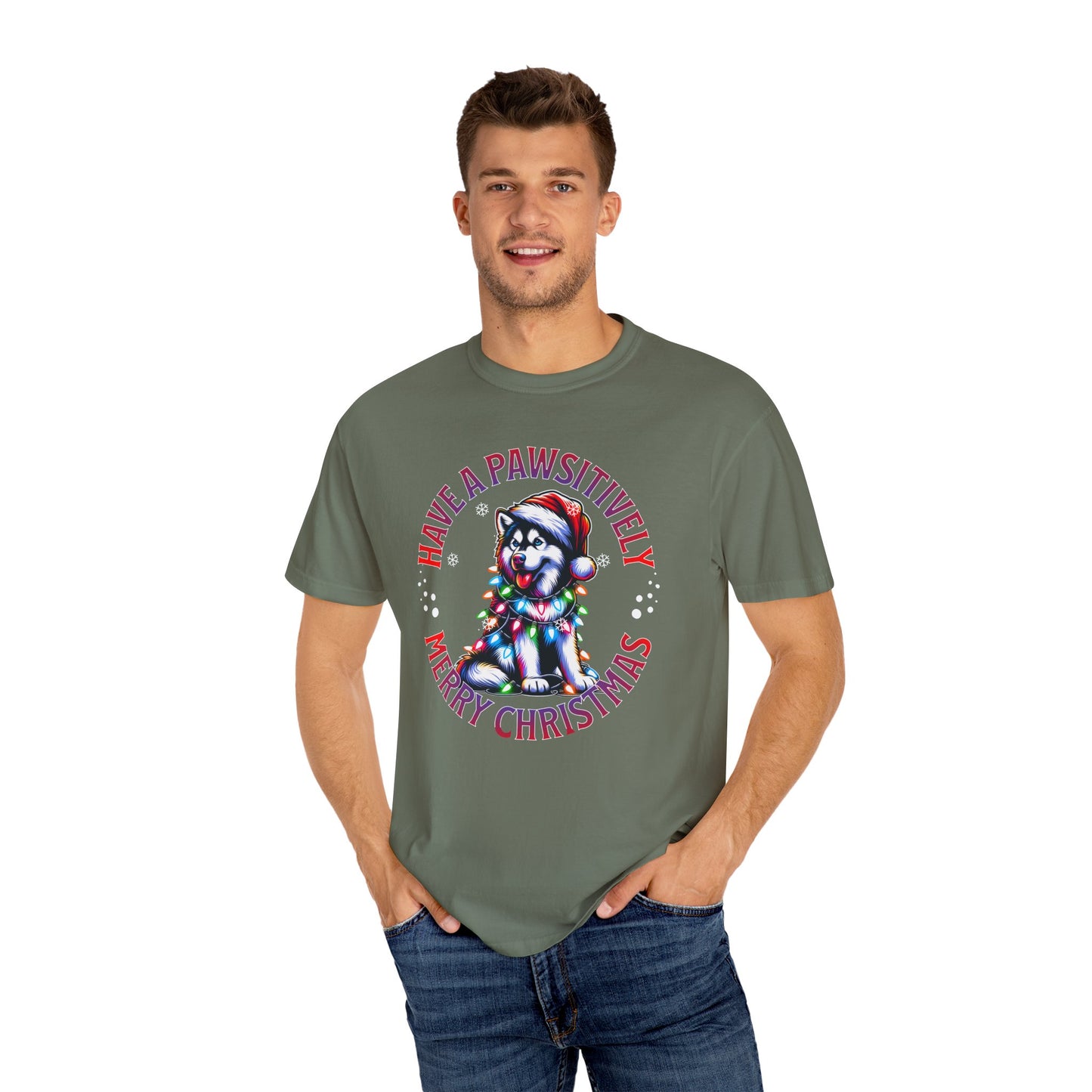 Christmas Husky T-Shirt — "Have a Paws-itively Merry Christmas" Holiday Tee