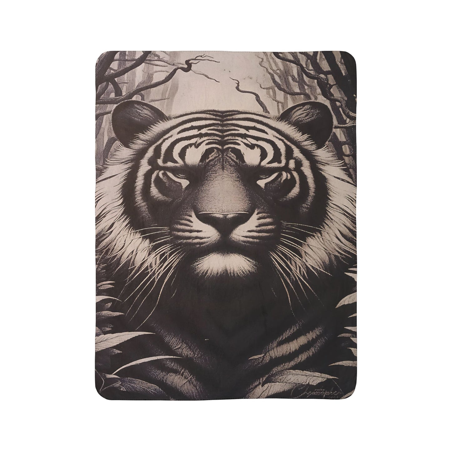 Tiger Portrait Sherpa Blanket – Cozy Fleece Throw with Majestic Wildlife Design