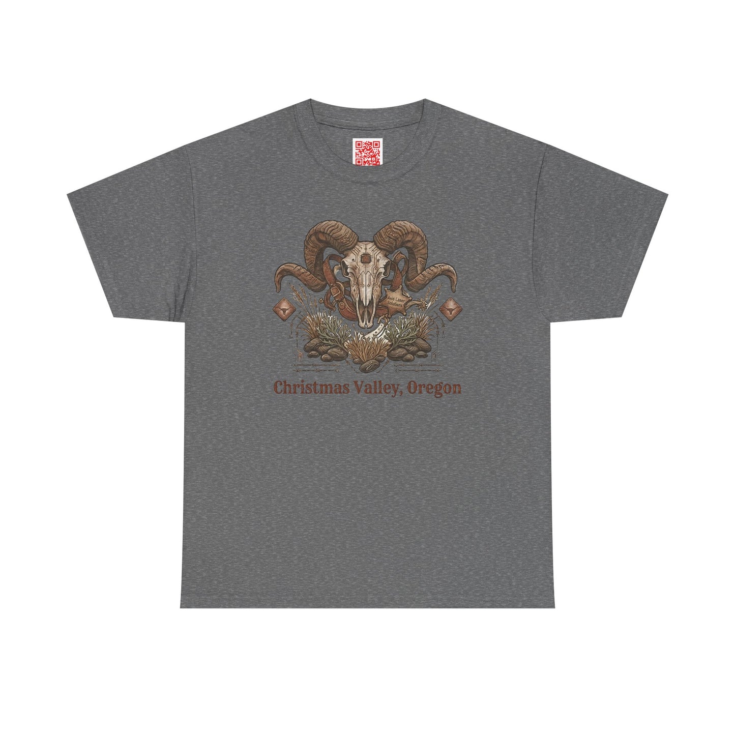 Ram Skull Graphic Tee Double Sided no background on the Back — Christmas Valley, Oregon Vintage Western T-Shirt