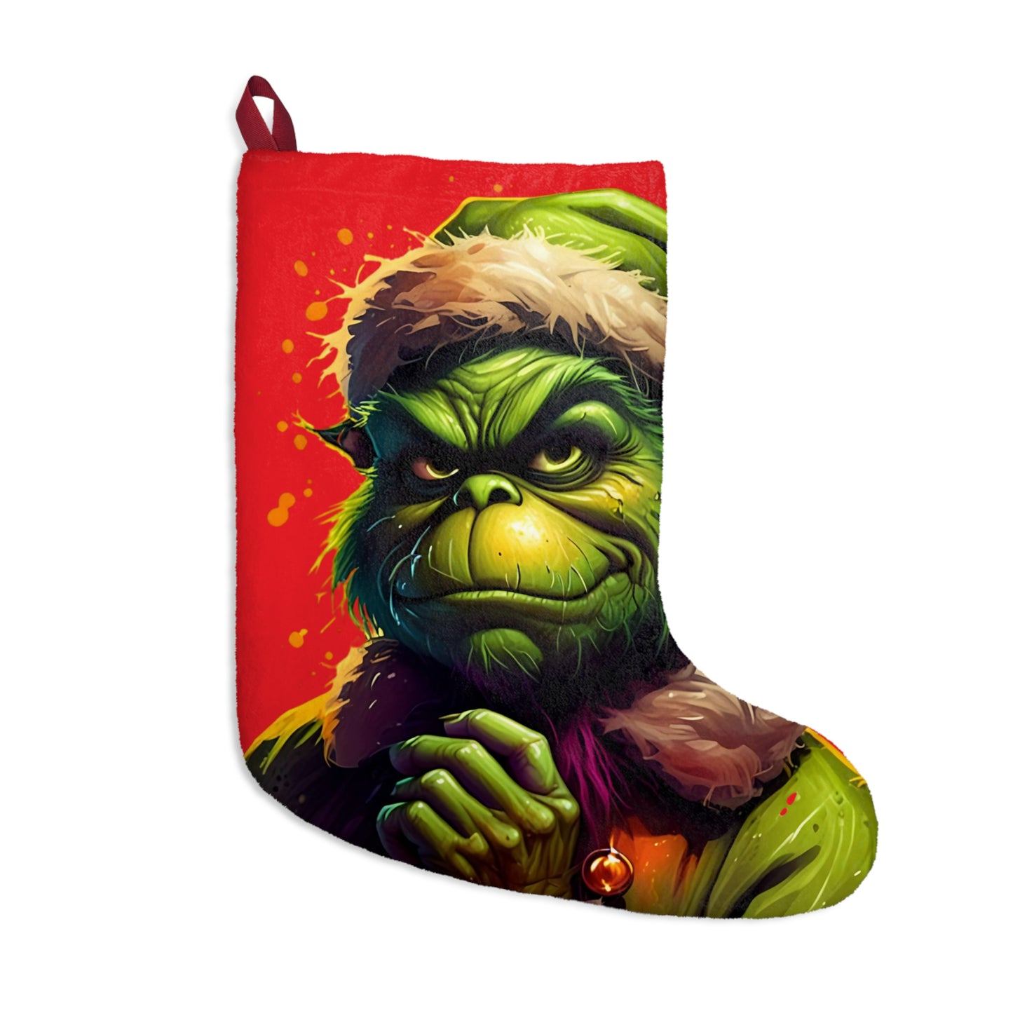 Grinch Face Christmas Stocking — Humorous Holiday Stocking for Family & Kids