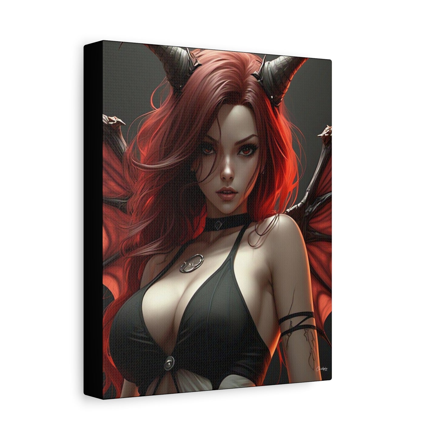 Gothic Fantasy Canvas Art, Demon Girl Wall Decor, Unique Home Decor, Gift for Her, Halloween or Birthday Gift