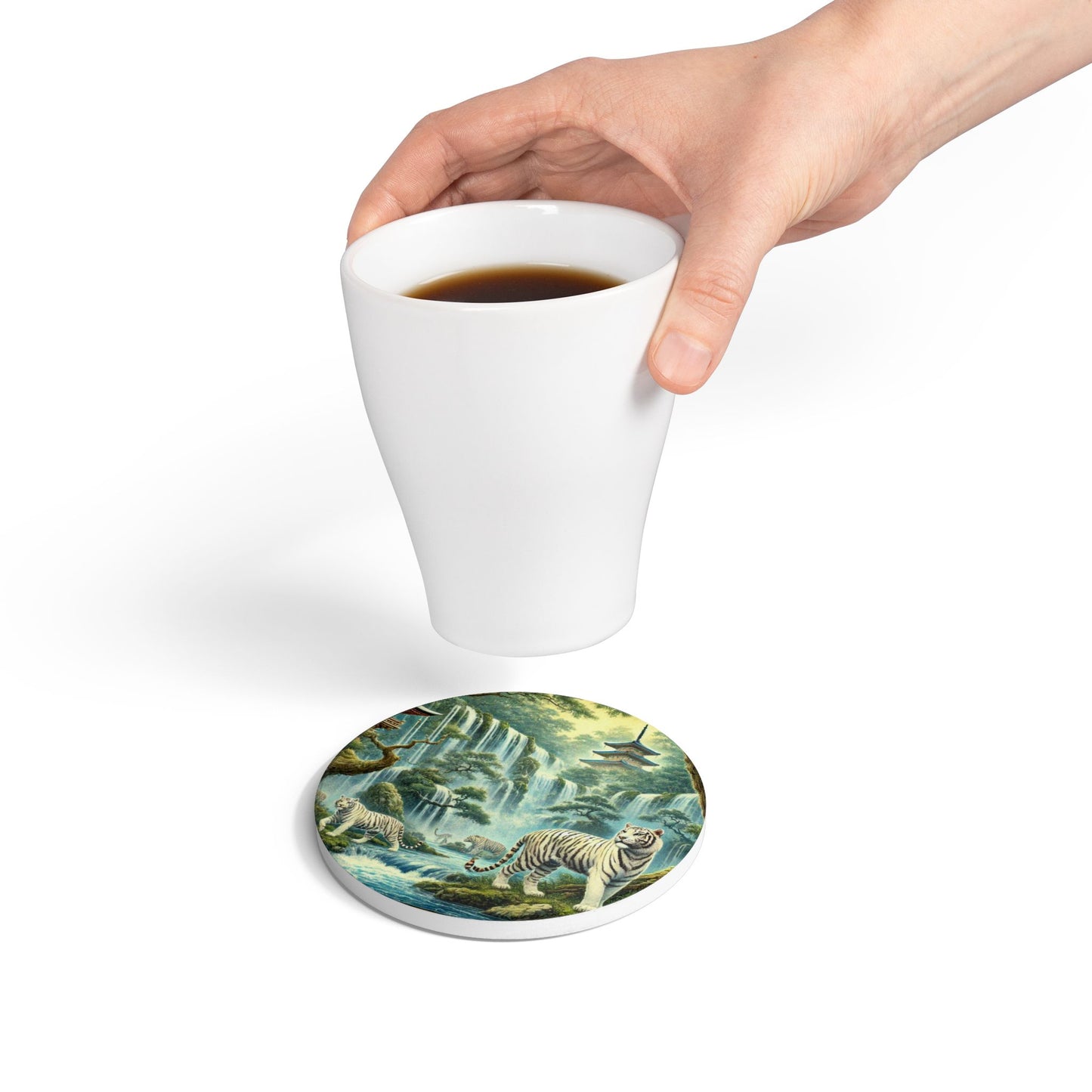 Serene Tiger Ceramic Coaster Set, Animal Decor, Nature Lover Gift, Home Bar Accessories, Unique Drinkware