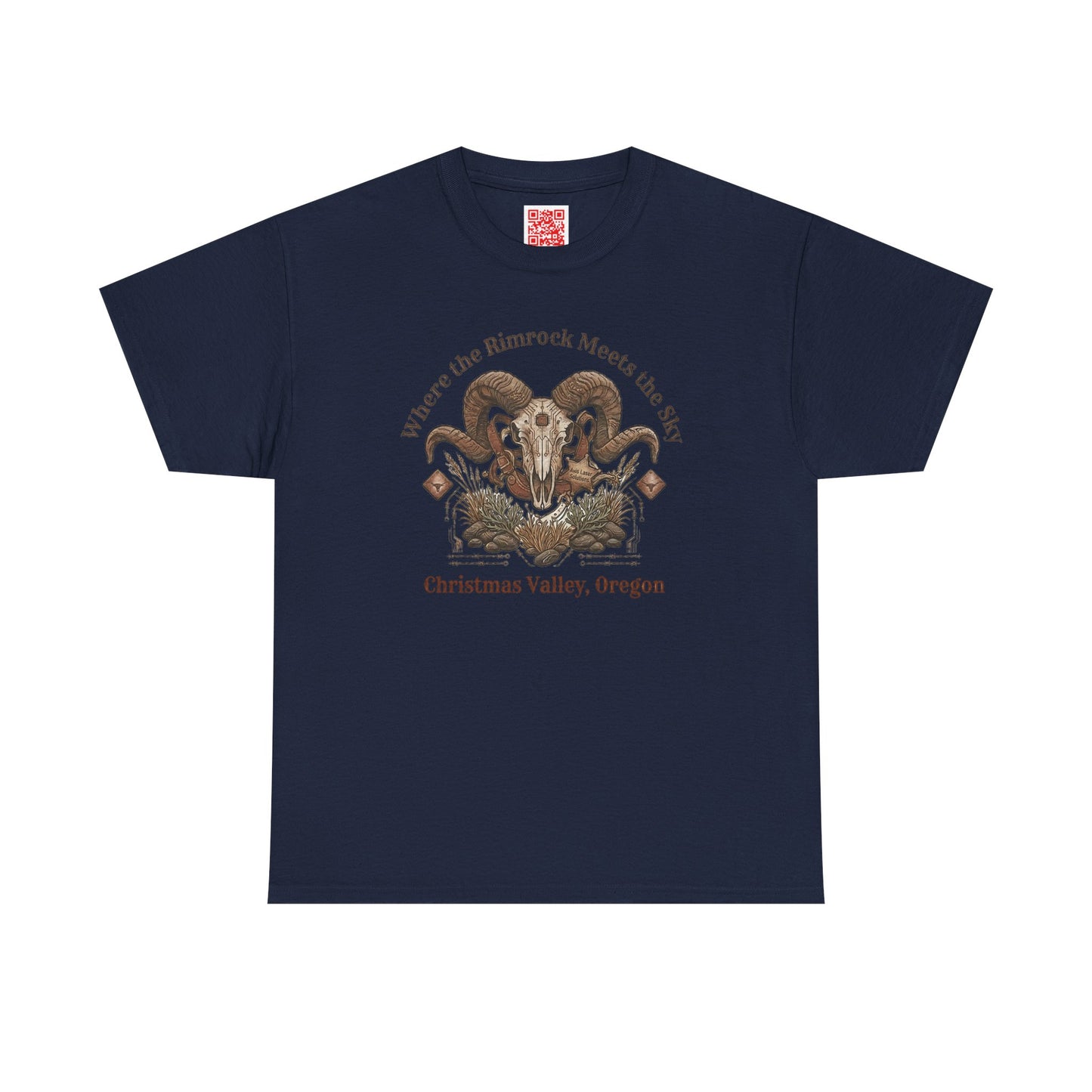 Ram Skull Graphic Tee Double Sided no background on the Back — Christmas Valley, Oregon Vintage Western T-Shirt