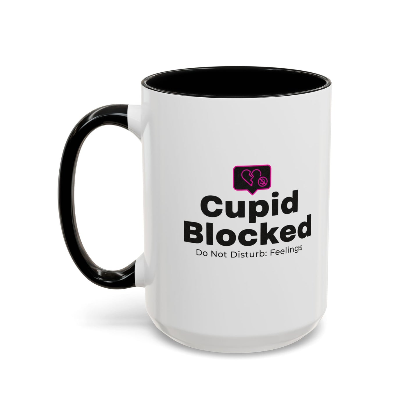 Cupid Blocked Accent Coffee Mug — 'Do Not Disturb: Feelings' Funny Anti-Valentine Gift