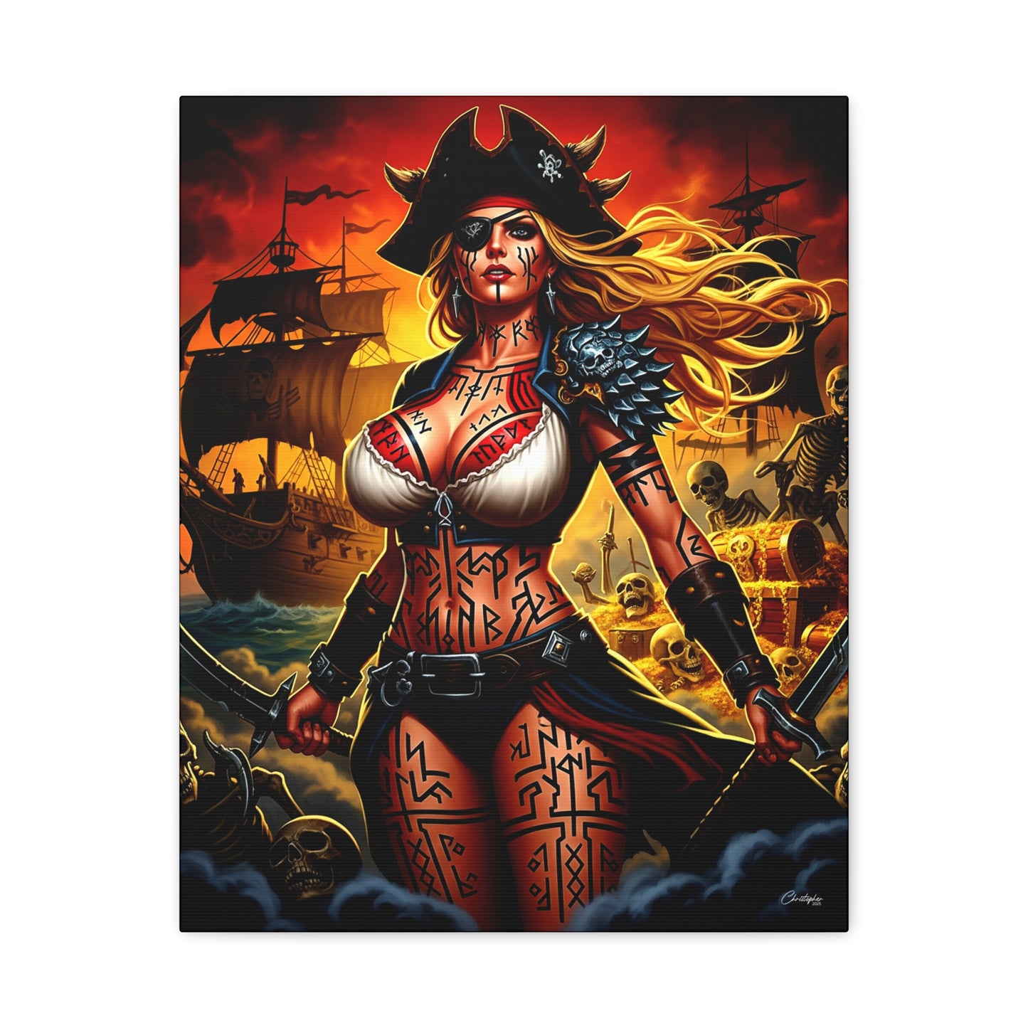 Bold Pirate Canvas Print, Nautical Wall Art, Gothic Home Decor, Pirate Lover Gift, Spooky Halloween Decoration, Adventure Wall Hanging