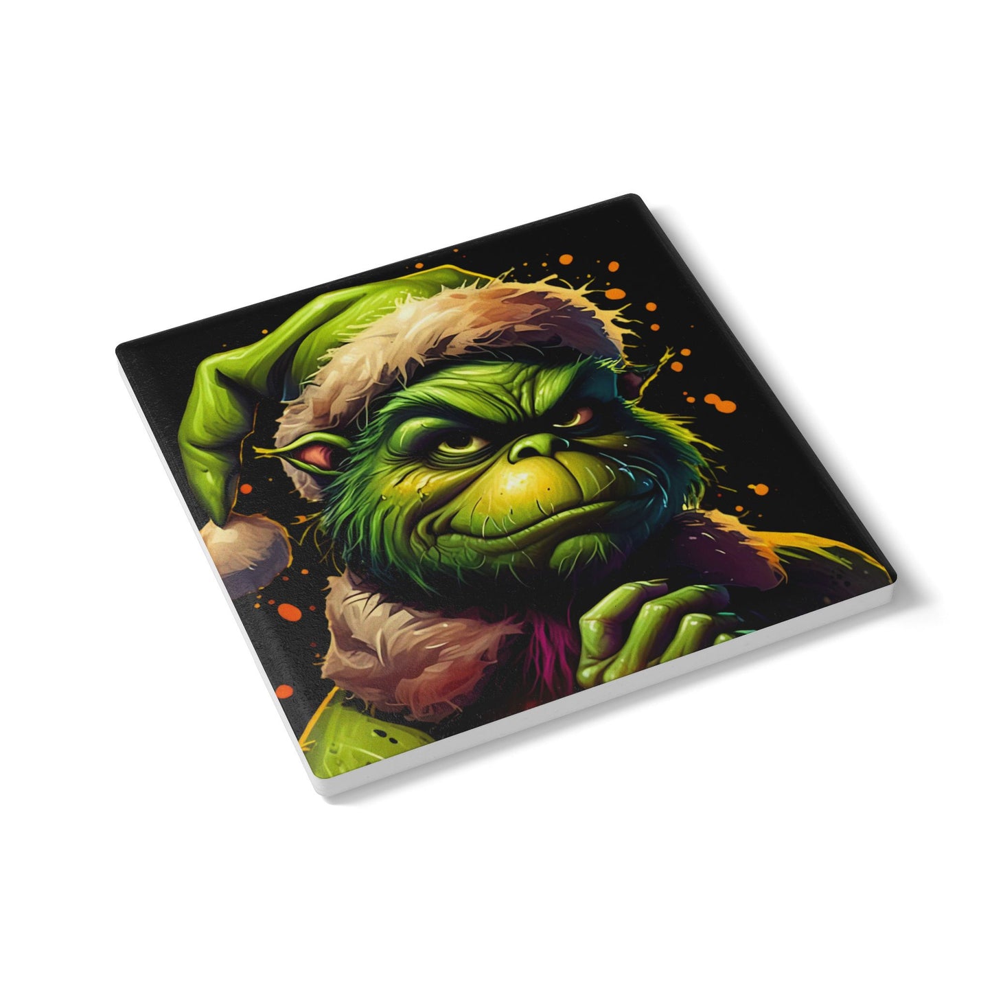 Grinch Santa Ceramic Coaster – Funny Christmas Holiday Drink Coaster