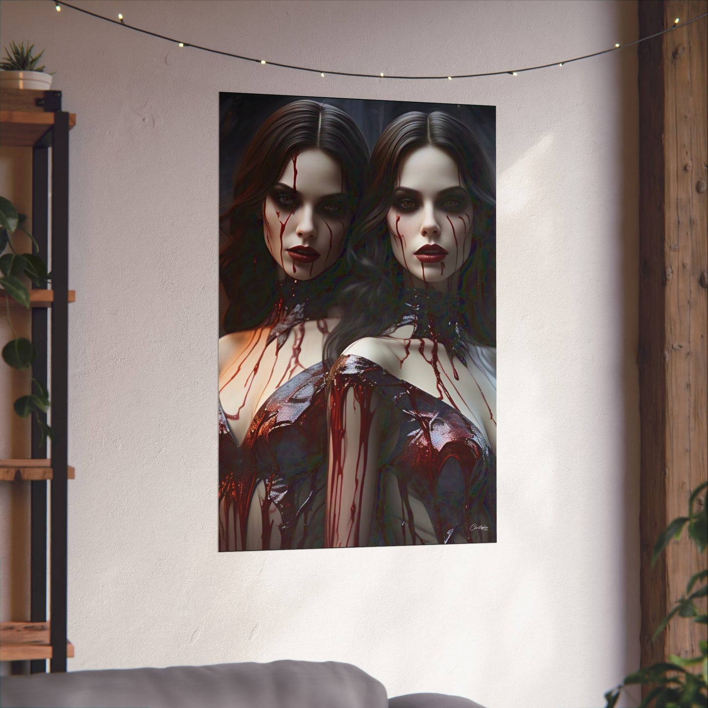 Vampire Sisters Fine Art Poster, Gothic Wall Art, Spooky Decor, Horror Home Decor, Blood Art Print, Dark Aesthetic Print