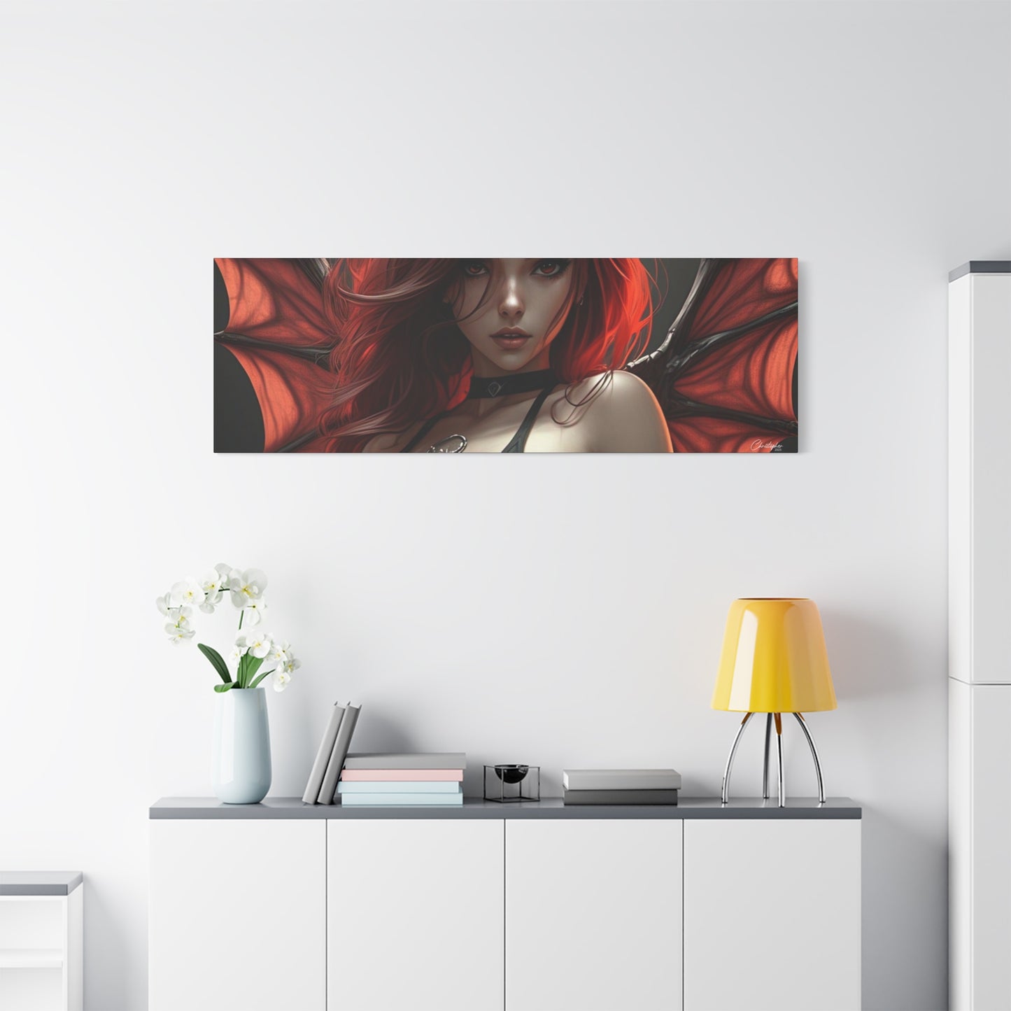 Gothic Fantasy Canvas Art, Demon Girl Wall Decor, Unique Home Decor, Gift for Her, Halloween or Birthday Gift