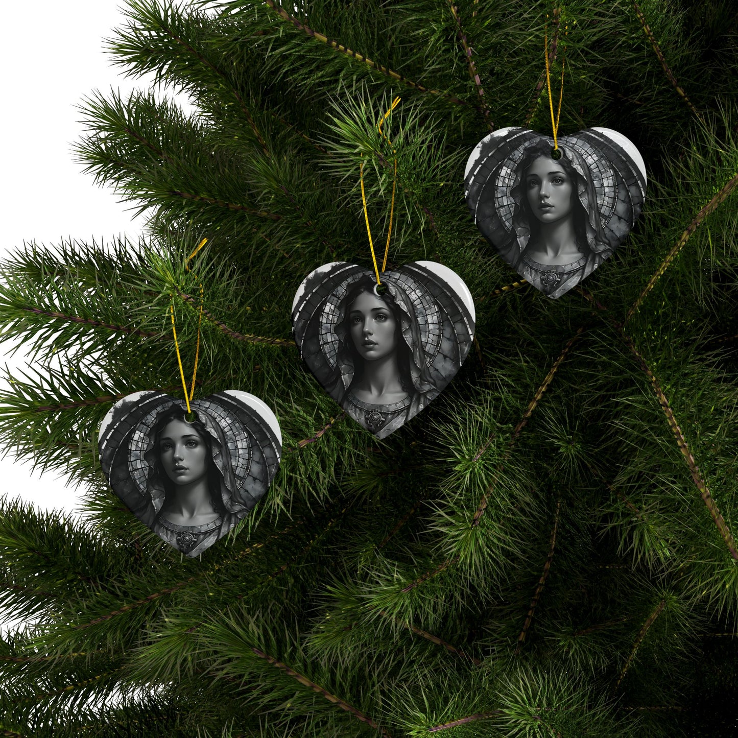 Virgin Mary Ceramic Ornament — Two-Sided Religious Christmas Keepsake