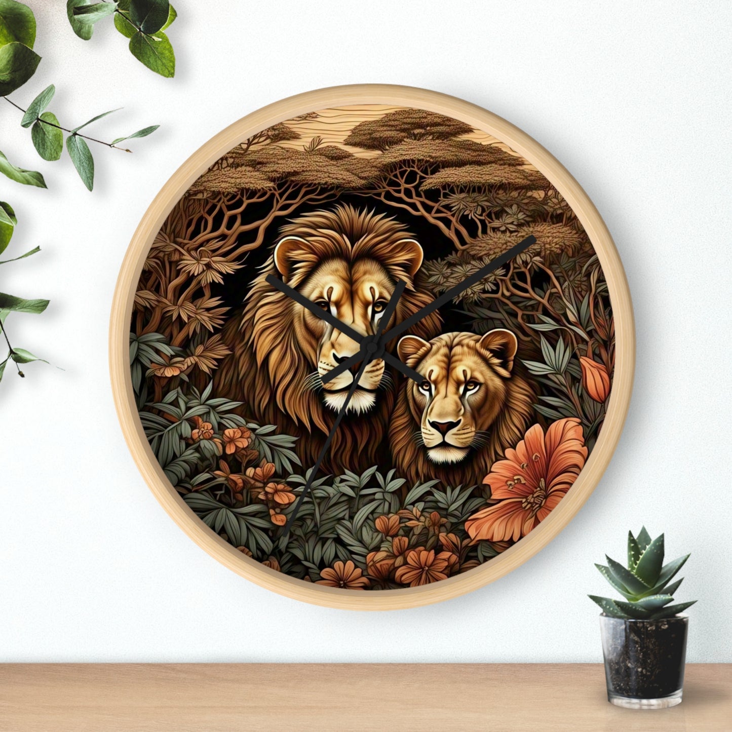 Lion Couple Wall Clock - Roaring Wildlife Decor for Animal Lovers, Modern Home, Unique Gift, Nature Vibes