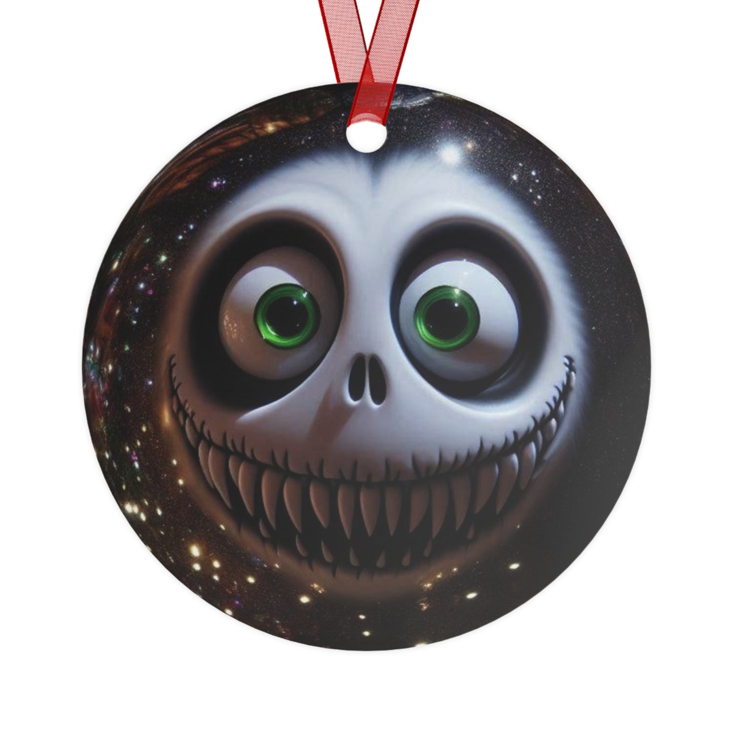 Creepy Smiling Skull Metal Ornament — Gothic Holiday Bell Decoration