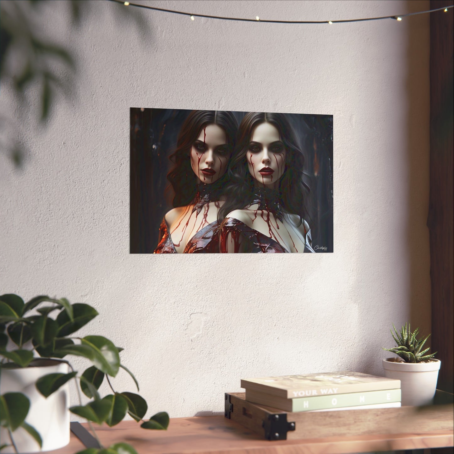 Vampire Sisters Fine Art Poster, Gothic Wall Art, Spooky Decor, Horror Home Decor, Blood Art Print, Dark Aesthetic Print