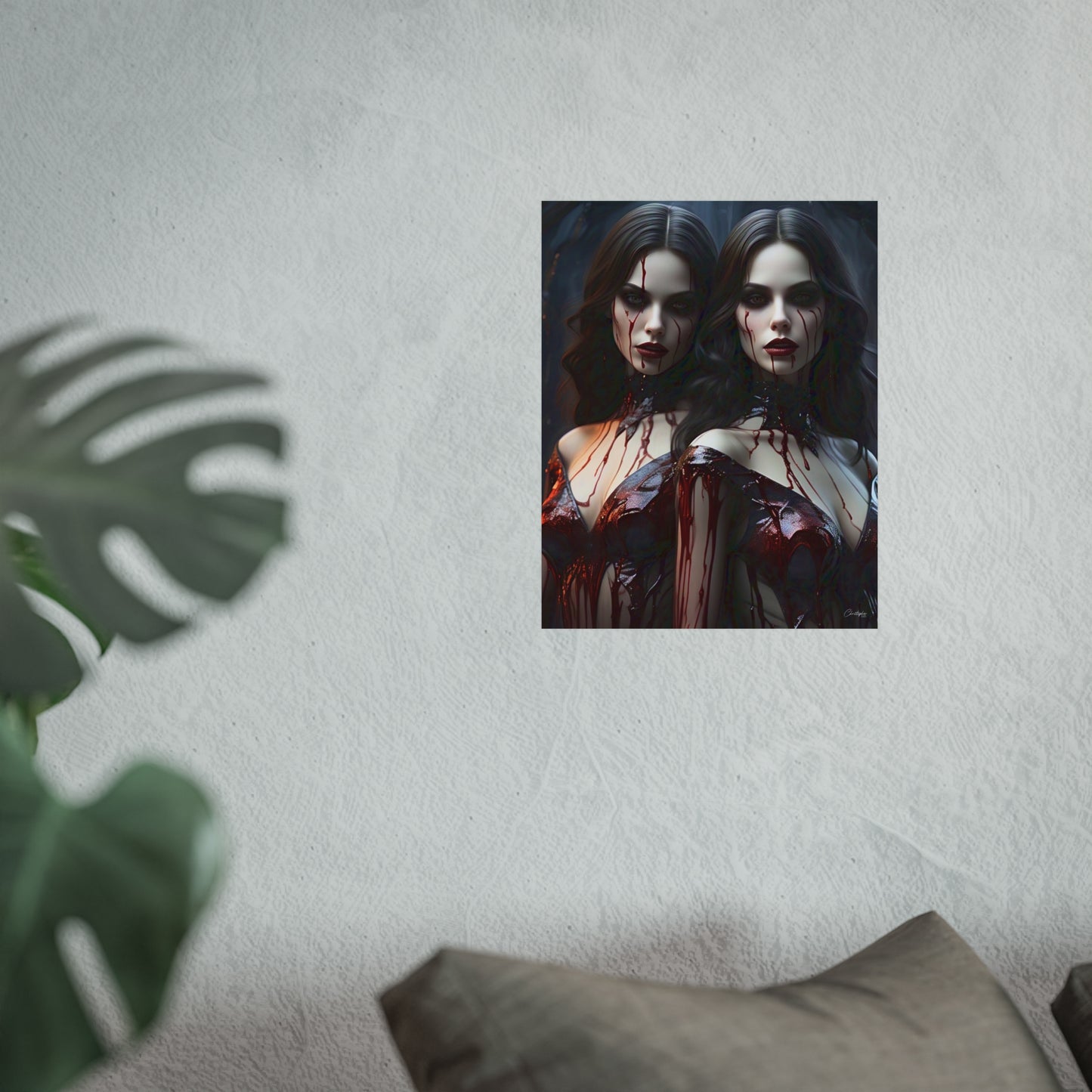 Vampire Sisters Fine Art Poster, Gothic Wall Art, Spooky Decor, Horror Home Decor, Blood Art Print, Dark Aesthetic Print