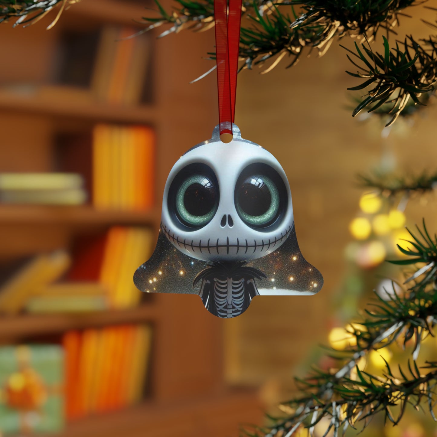 Cute Skeleton Bell Metal Ornament — Spooky Holiday Decoration