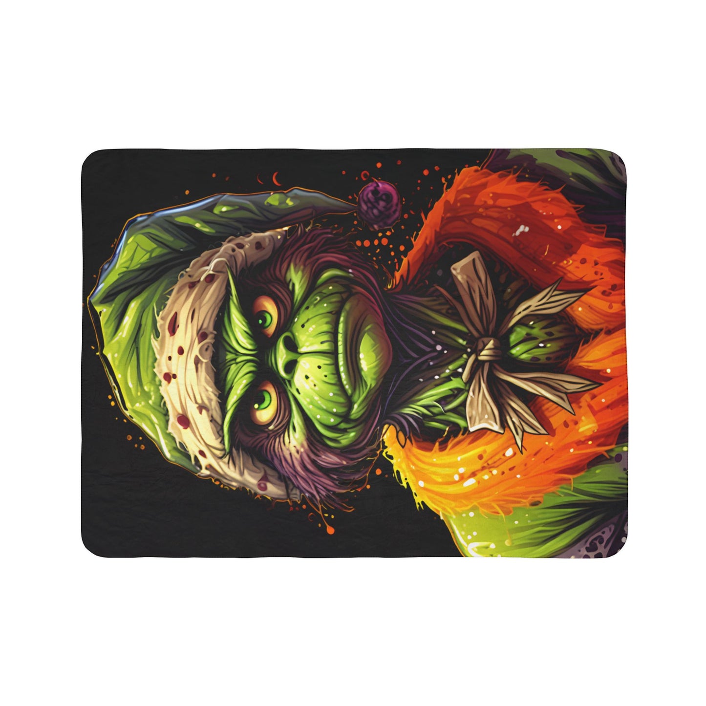 Grinch-Inspired Fleece Sherpa Blanket – Creepy Holiday Cozy Throw