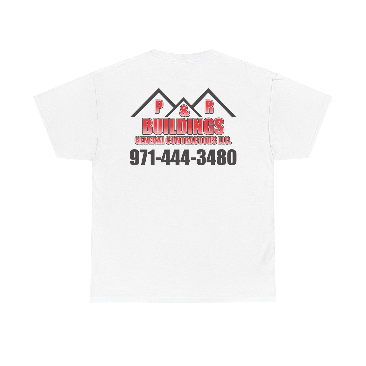 Logo and Number on the back T-Shirt — P&R Buildings Contractor Tee with Phone Number