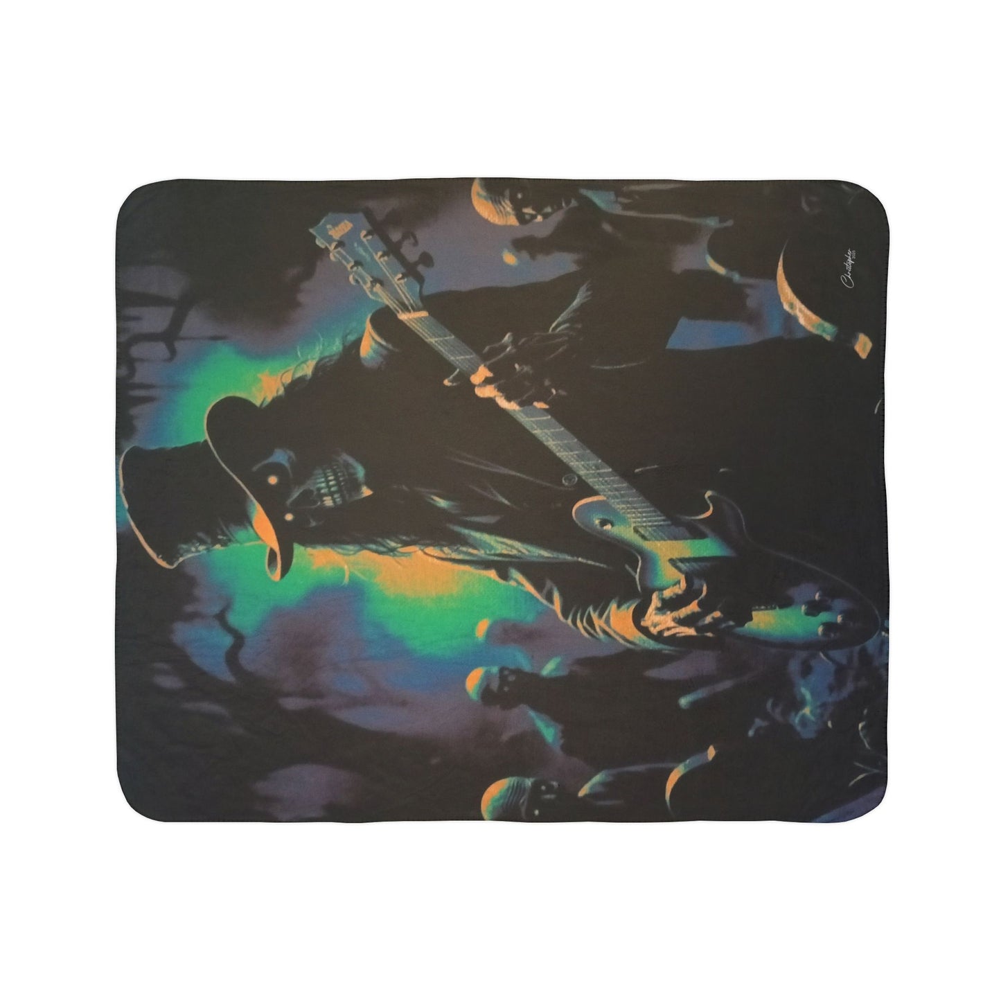 Laser Engraved Original Art Gothic Fleece Sherpa Blanket - Cozy Rocker Decor, Halloween Gift, Unique Home Accent, Music Lover's Blanket, Soft Throw Blanket