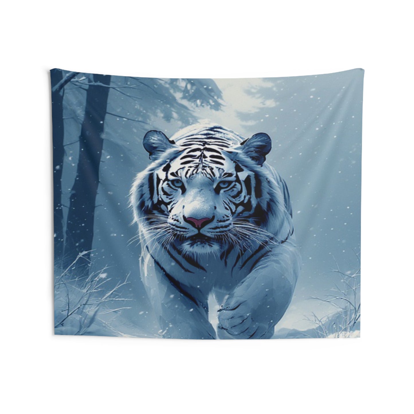 Snow Tiger Tapestry — Majestic Winter White Tiger Wall Art