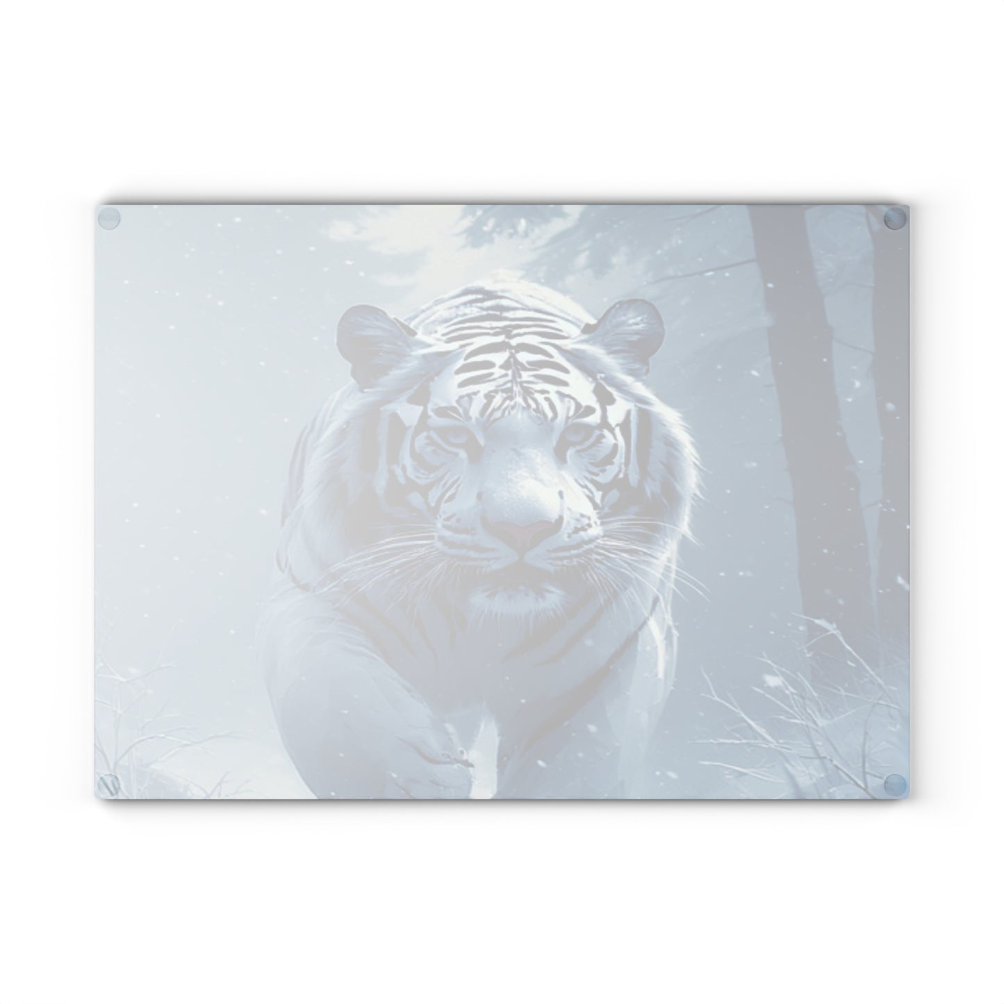 White Tiger Glass Cutting Board — Winter Wildlife Kitchen Decor