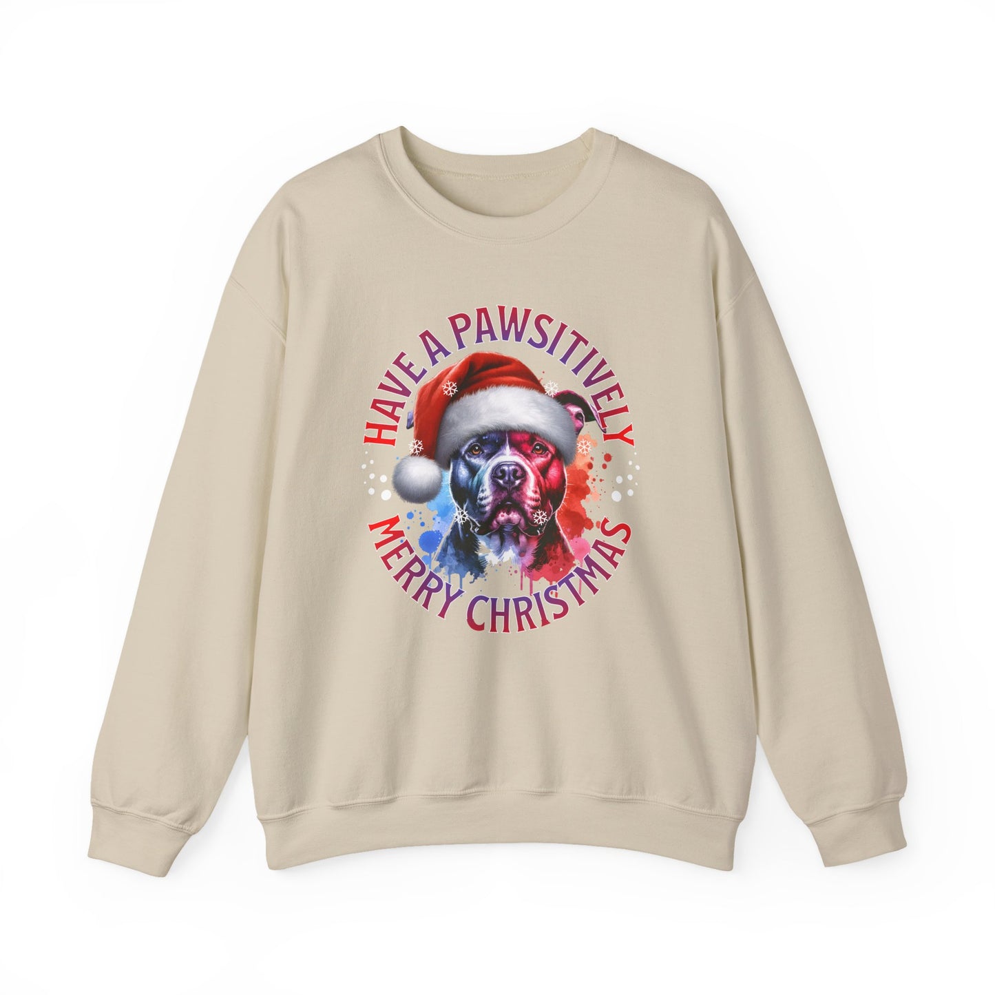 Crewneck Pit Bull Sweatshirt - "Have a Pawsitively Merry Christmas" Dog Santa Holiday Sweatshirt