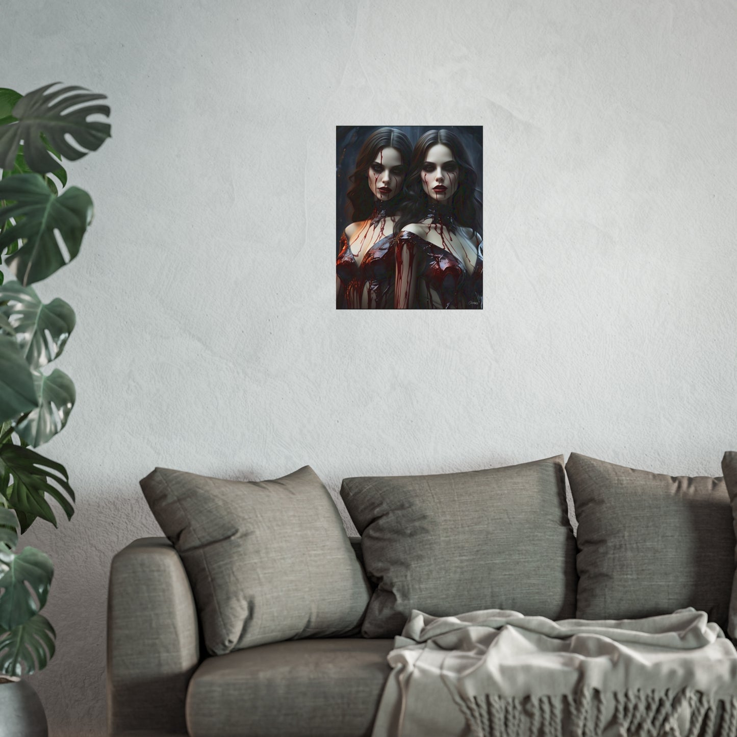 Vampire Sisters Fine Art Poster, Gothic Wall Art, Spooky Decor, Horror Home Decor, Blood Art Print, Dark Aesthetic Print
