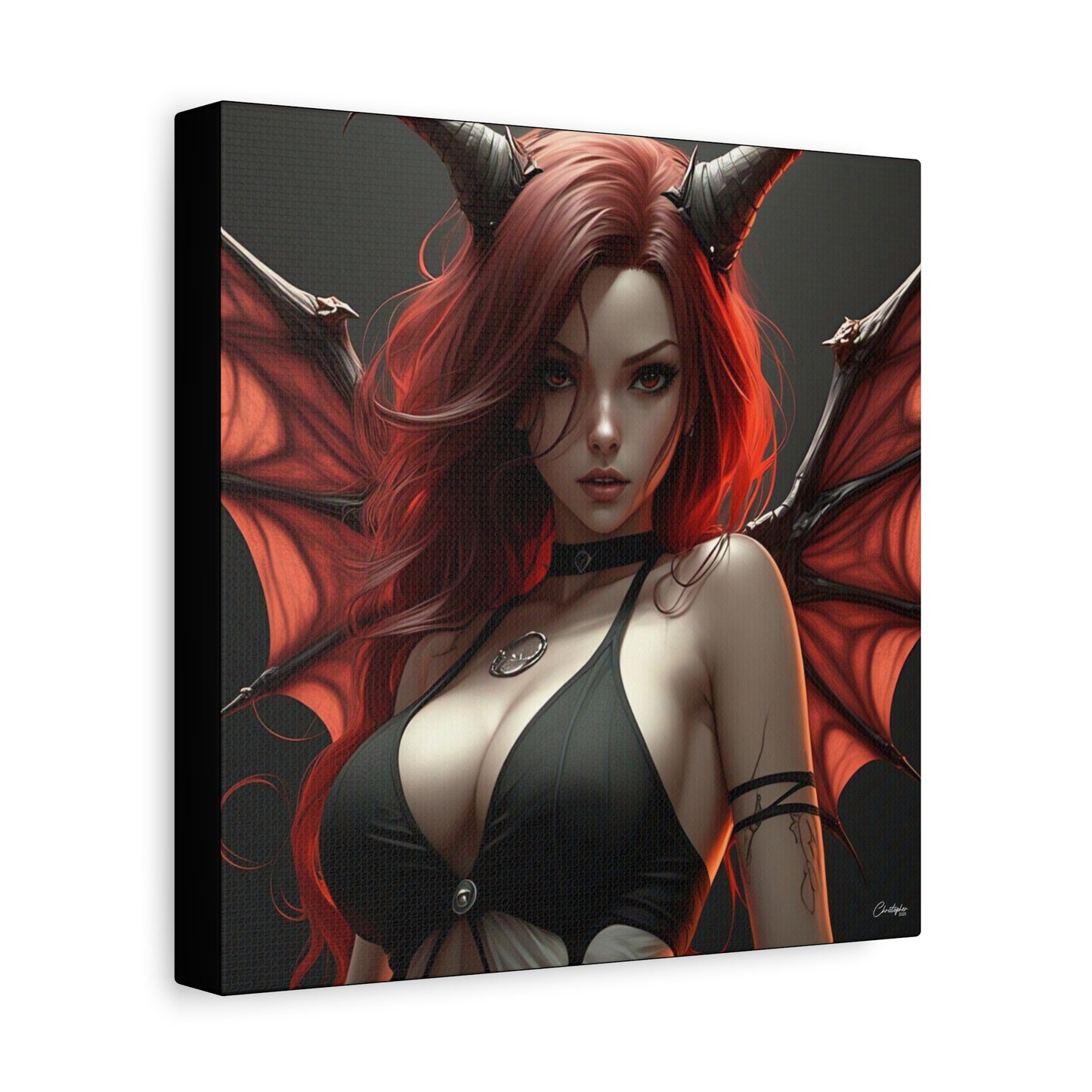 Gothic Fantasy Canvas Art, Demon Girl Wall Decor, Unique Home Decor, Gift for Her, Halloween or Birthday Gift