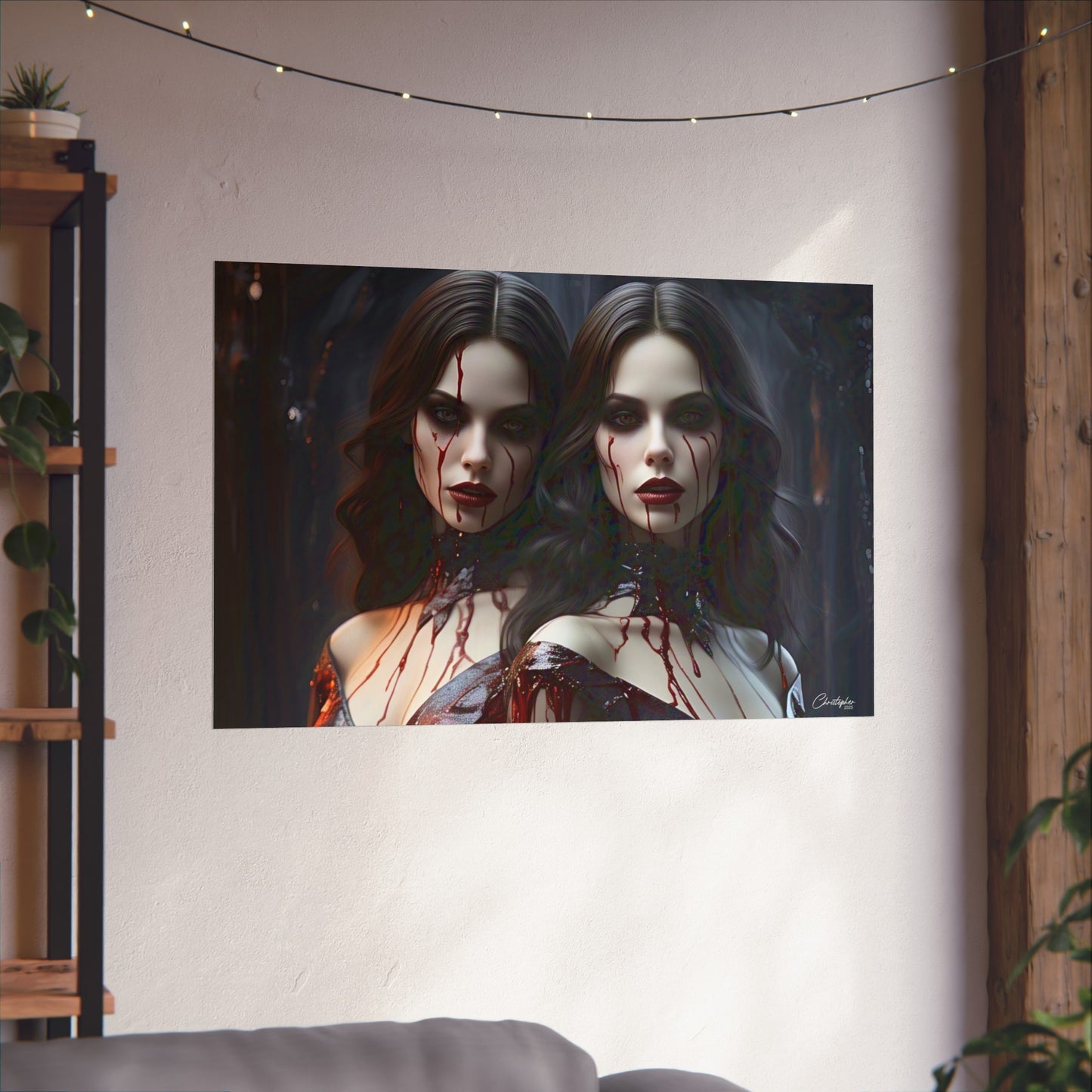 Vampire Sisters Fine Art Poster, Gothic Wall Art, Spooky Decor, Horror Home Decor, Blood Art Print, Dark Aesthetic Print