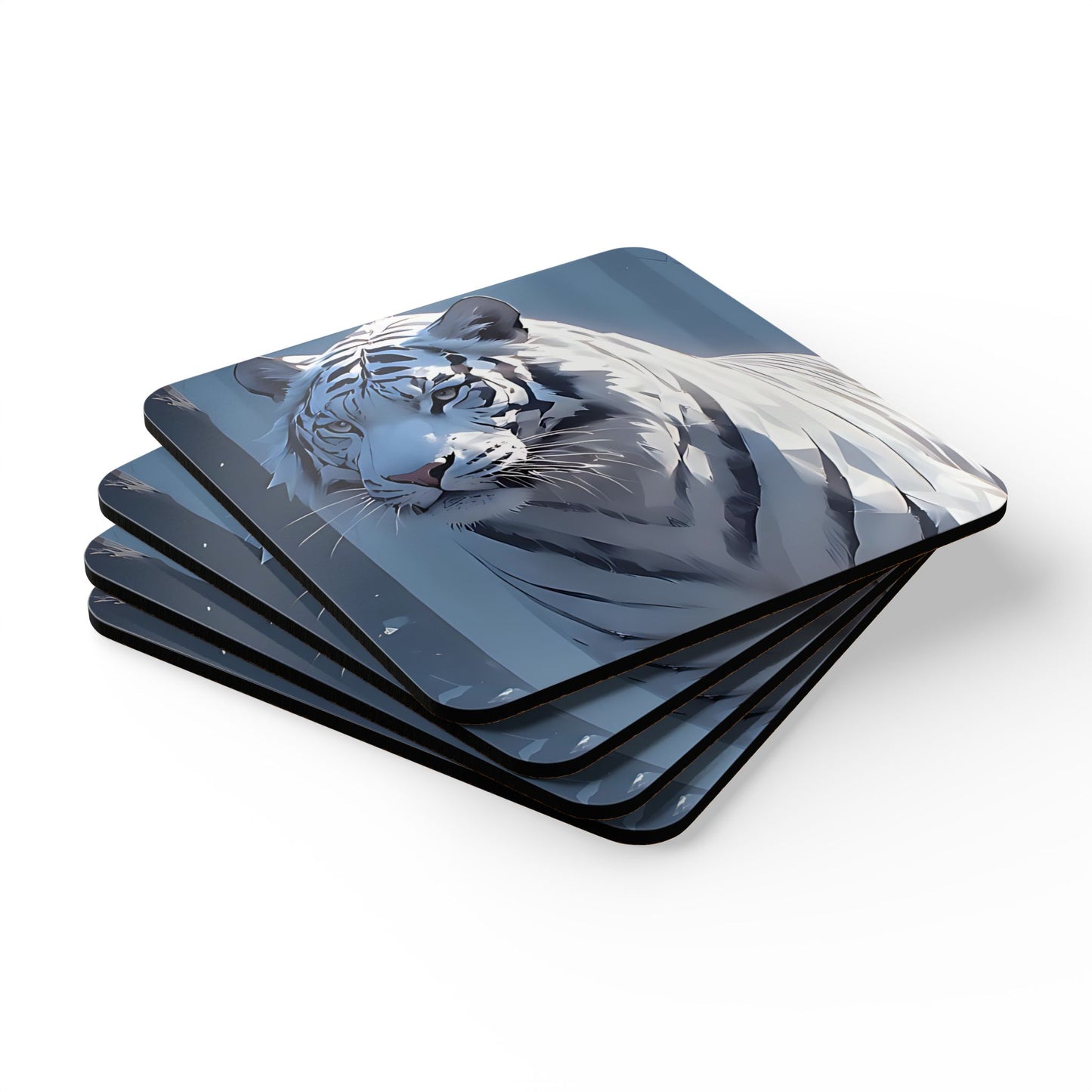 White Tiger Cork Coaster Set — Wildlife Art Drink Coasters (4-Pack)