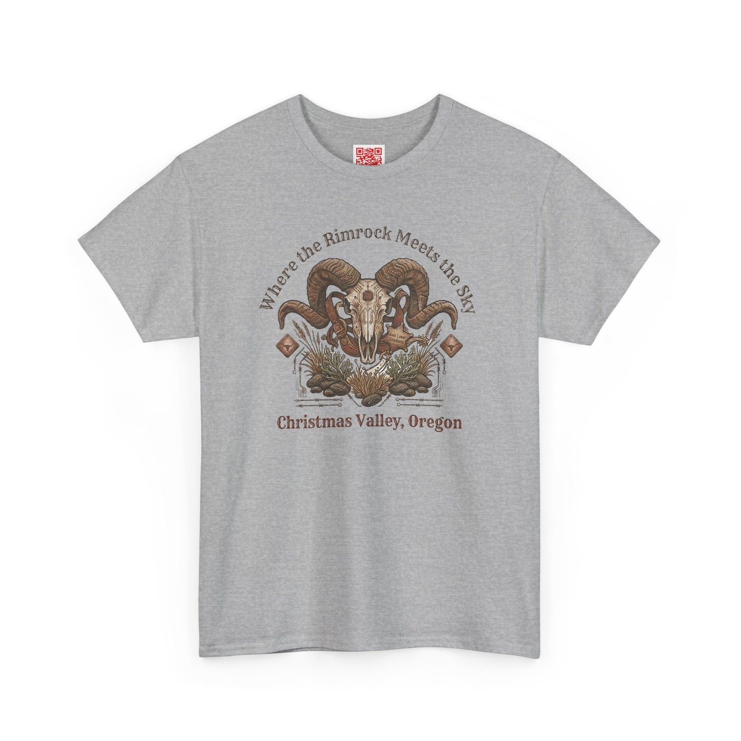 Ram Skull Graphic Tee Double Sided no background on the Back — Christmas Valley, Oregon Vintage Western T-Shirt