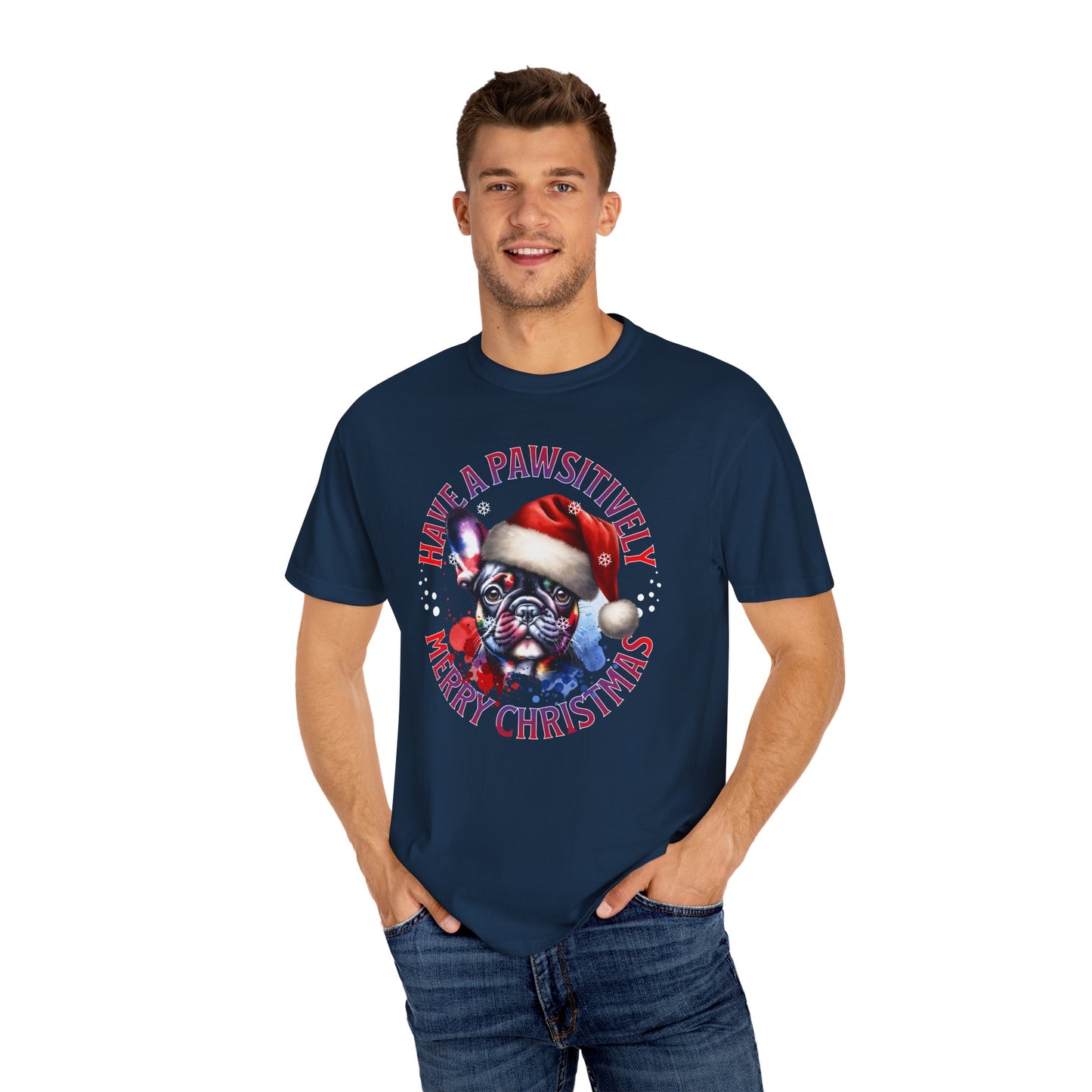 Christmas Dog T-Shirt — “Have a Pawsitively Merry Christmas” Cute French Bulldog Holiday Tee