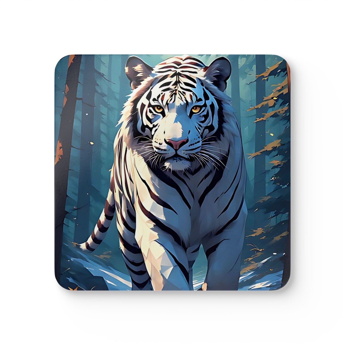 White Tiger Cork Coaster Set — Forest Wildlife Drink Coasters (4-Pack)