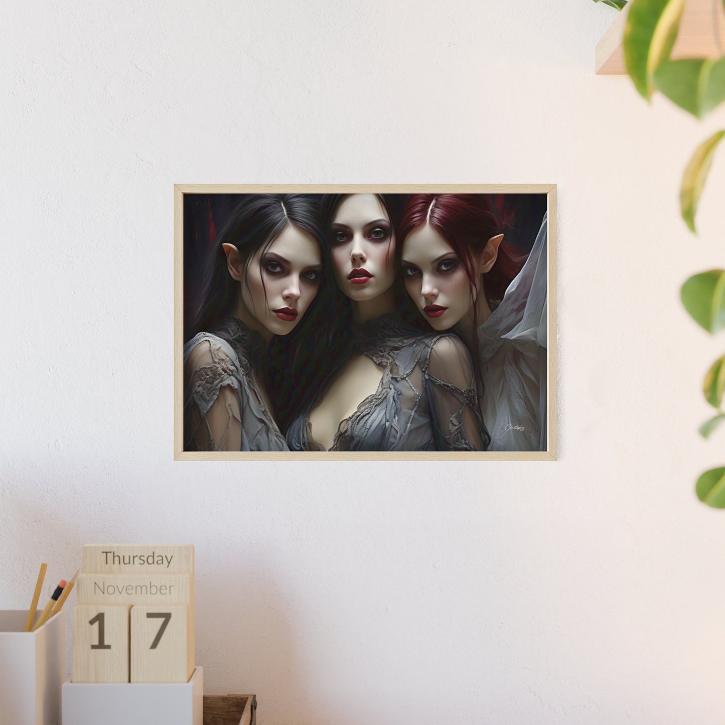 Eerie Fantasy Art Posters with Wooden Frame, Gothic Home Decor, Unique Wall Art, Gift for Art Lovers, Halloween Decoration, Witchy Style