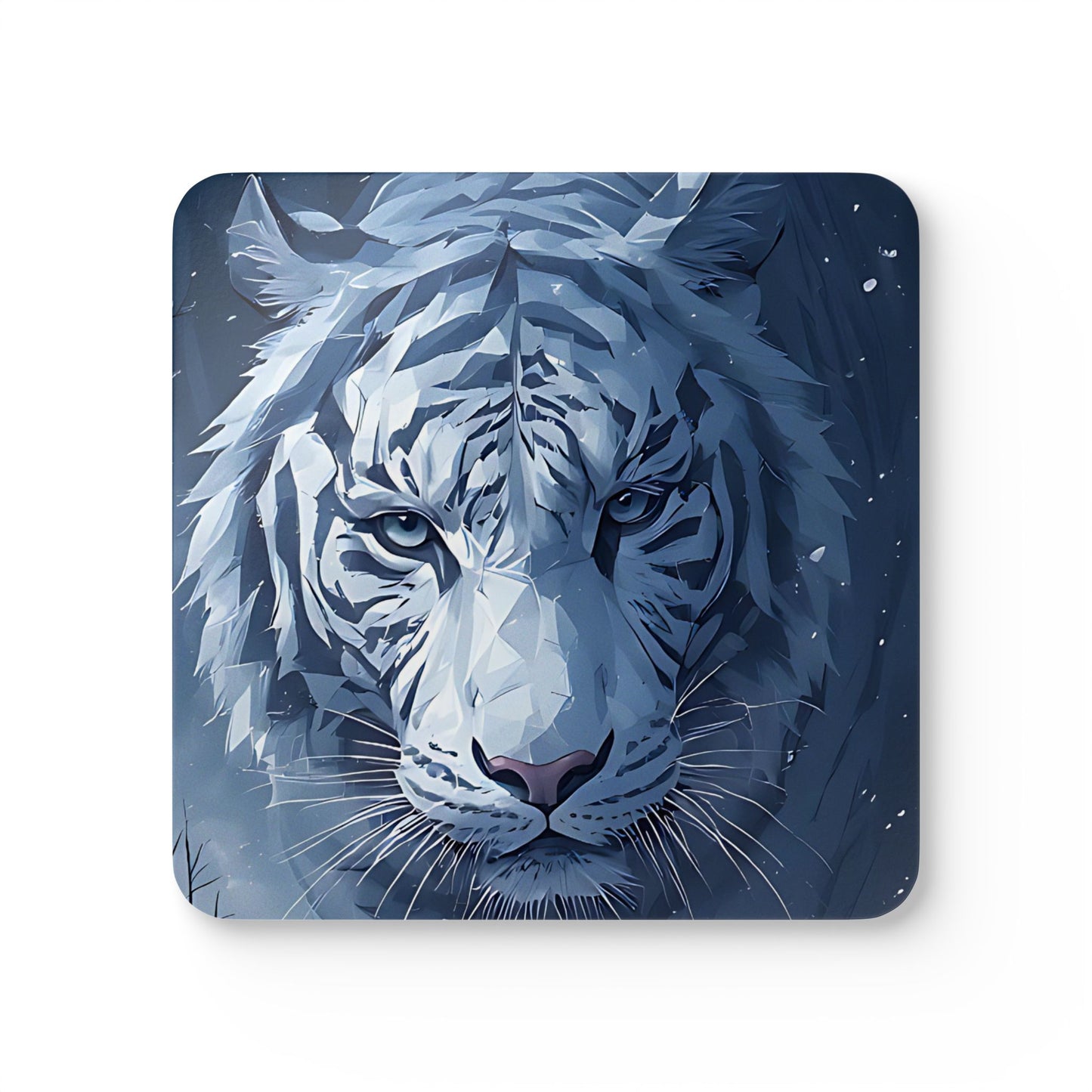 White Tiger Cork Coaster Set — Illustrated Animal Drink Coasters