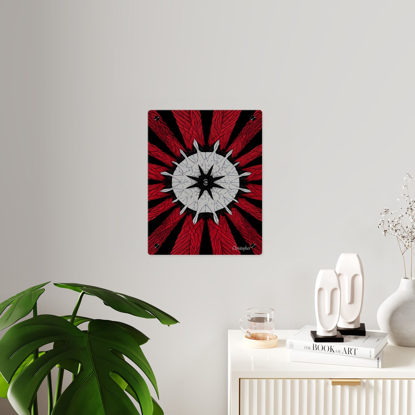 Red & Black Mandala Acrylic Wall Art Panel — Personalized Name Option