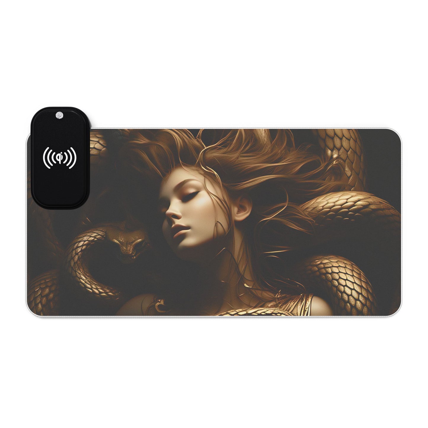LED Wireless Charging Gaming Mouse Pad — Medusa Snake Art RGB Desk Mat