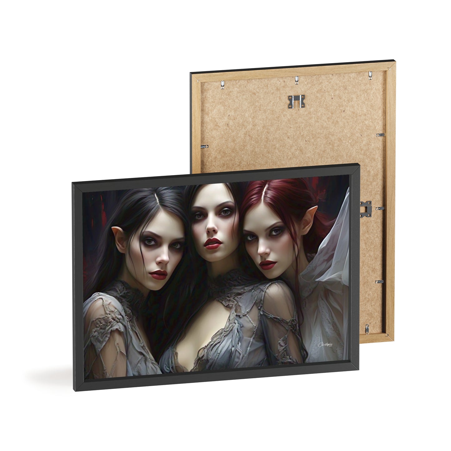 Eerie Fantasy Art Posters with Wooden Frame, Gothic Home Decor, Unique Wall Art, Gift for Art Lovers, Halloween Decoration, Witchy Style