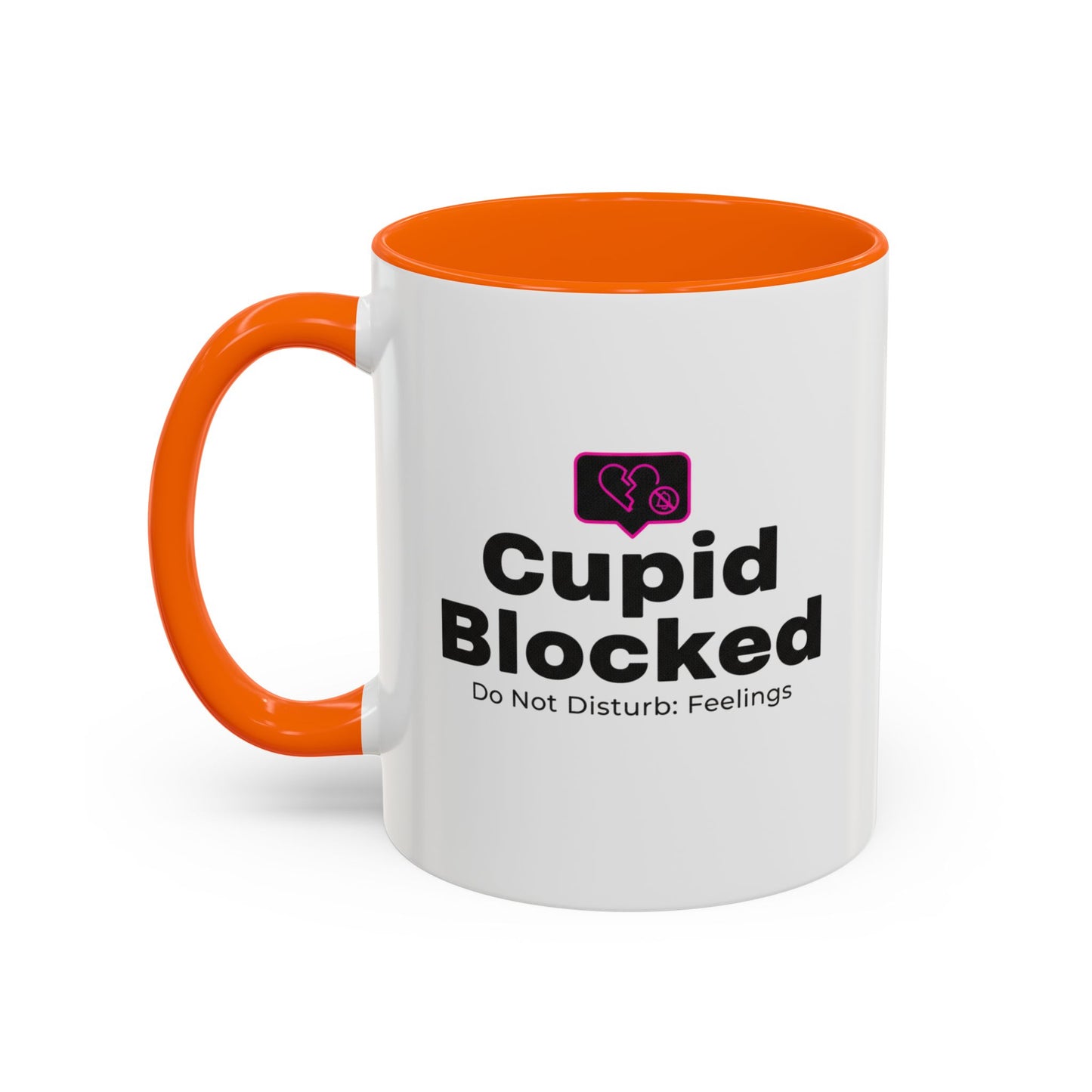Cupid Blocked Accent Coffee Mug — 'Do Not Disturb: Feelings' Funny Anti-Valentine Gift