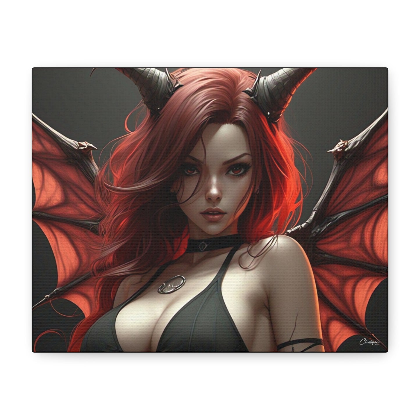 Gothic Fantasy Canvas Art, Demon Girl Wall Decor, Unique Home Decor, Gift for Her, Halloween or Birthday Gift
