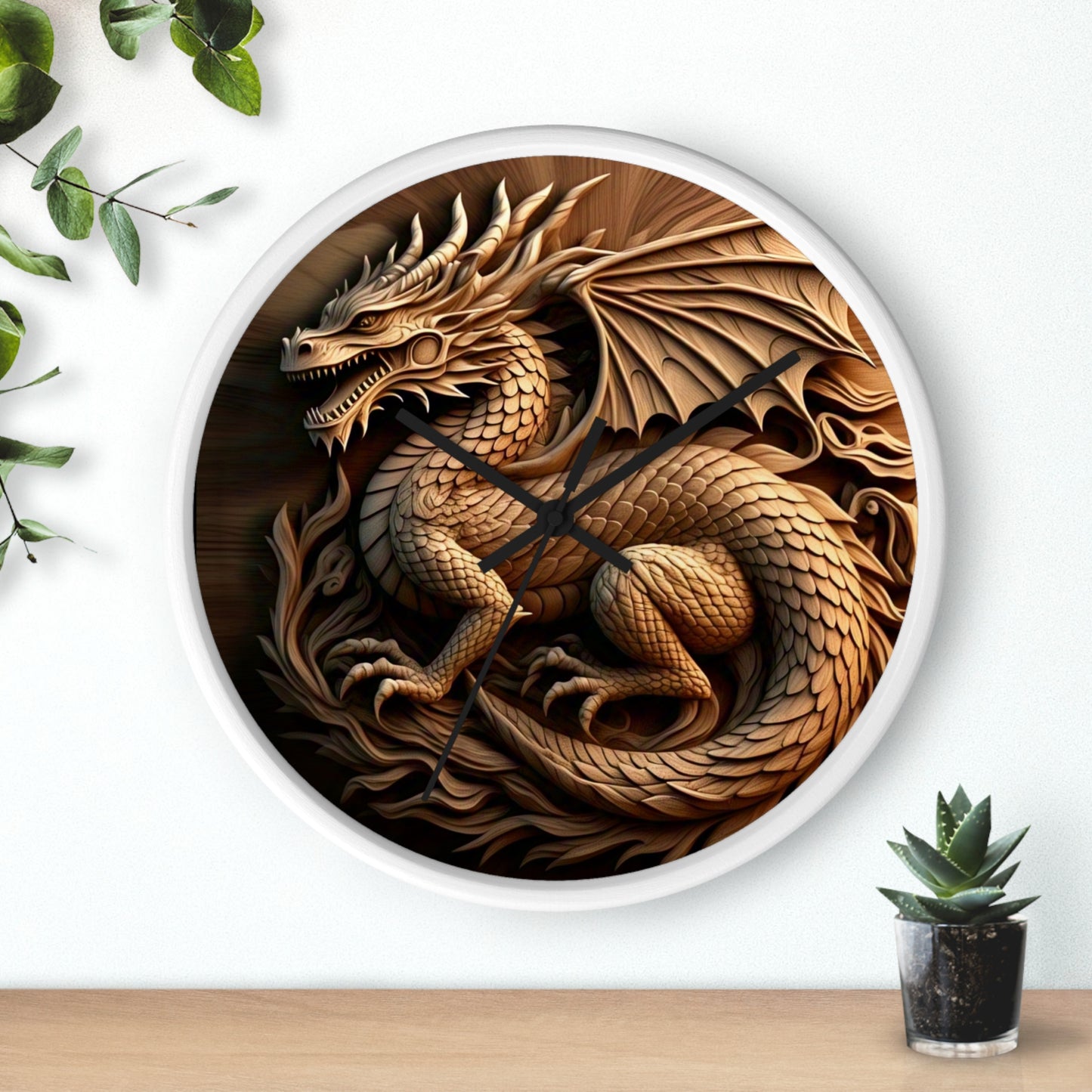 Dragon Carved Wall Clock, Mythical Decor for Fantasy Lovers, Unique Gift for Home, Office, and Collectors, Perfect for Halloween