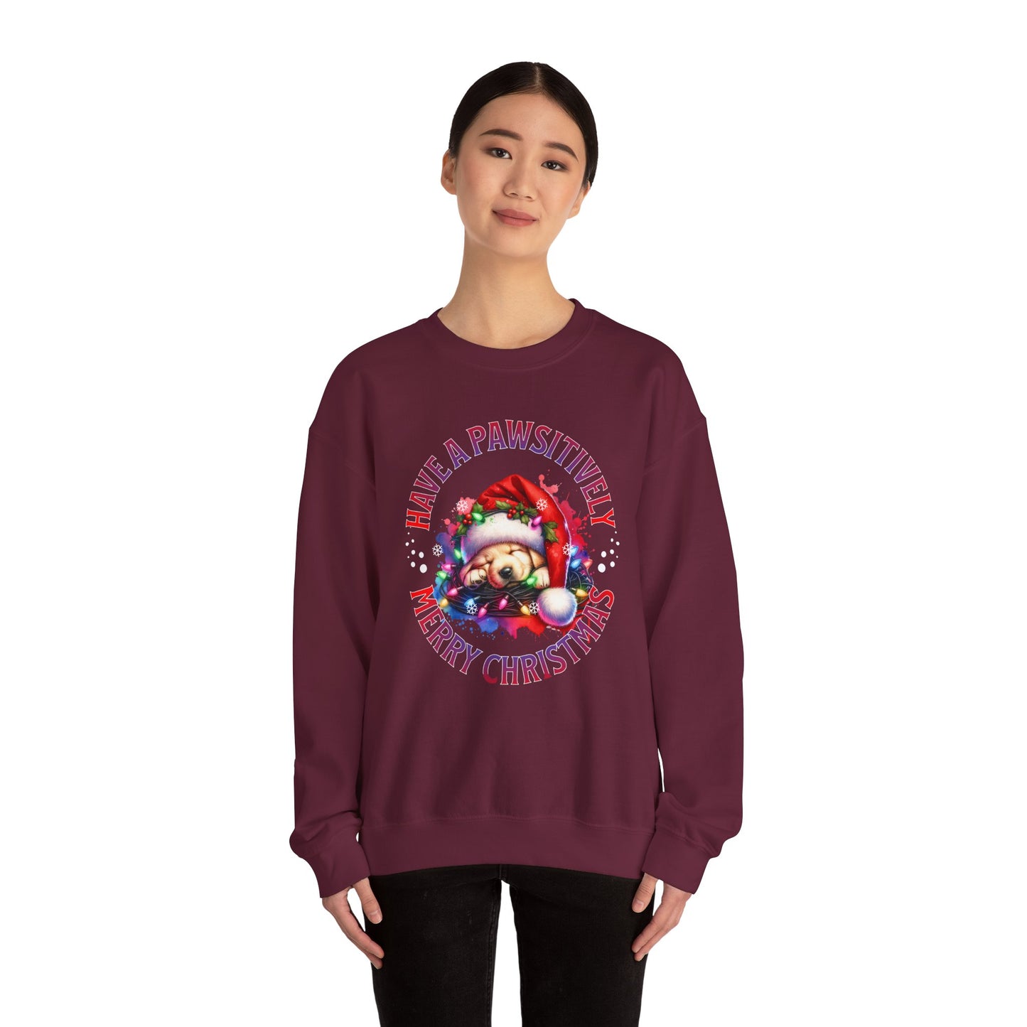 Have a Pawsitively Merry Christmas Sweatshirt — Cute Puppy Holiday Crewneck