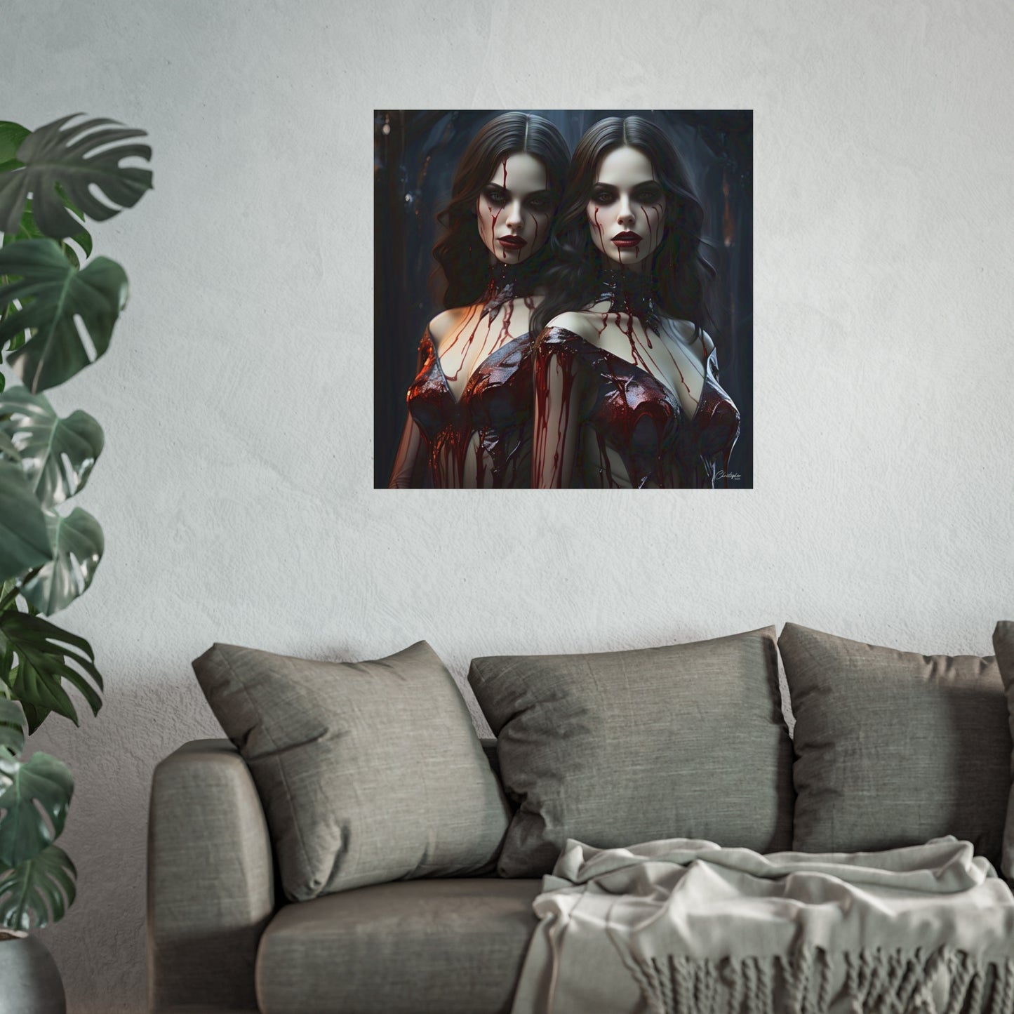 Vampire Sisters Fine Art Poster, Gothic Wall Art, Spooky Decor, Horror Home Decor, Blood Art Print, Dark Aesthetic Print